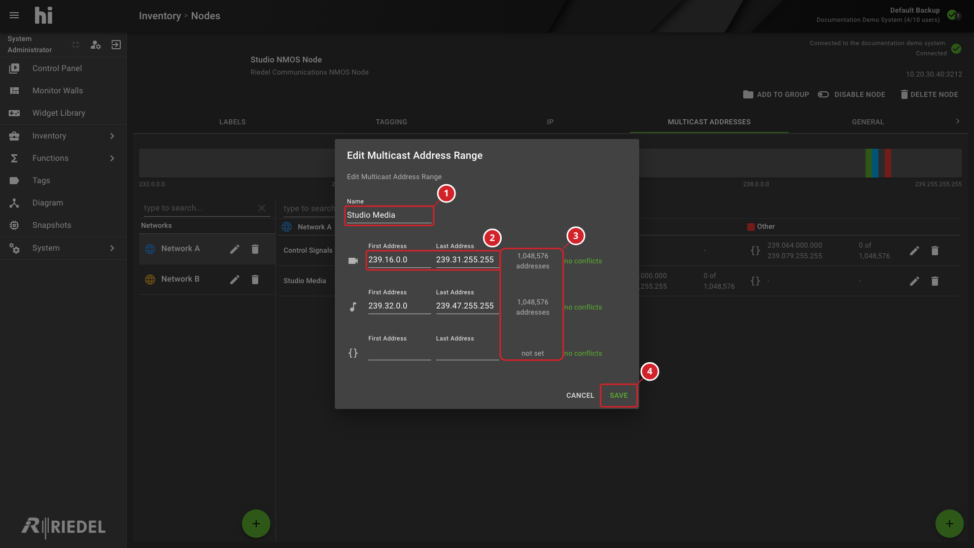 Edit Multicast Address Range Dialog