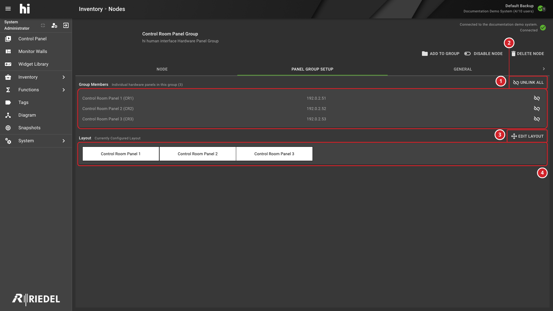 Panel Group Setup Tab with Group Members and Layout