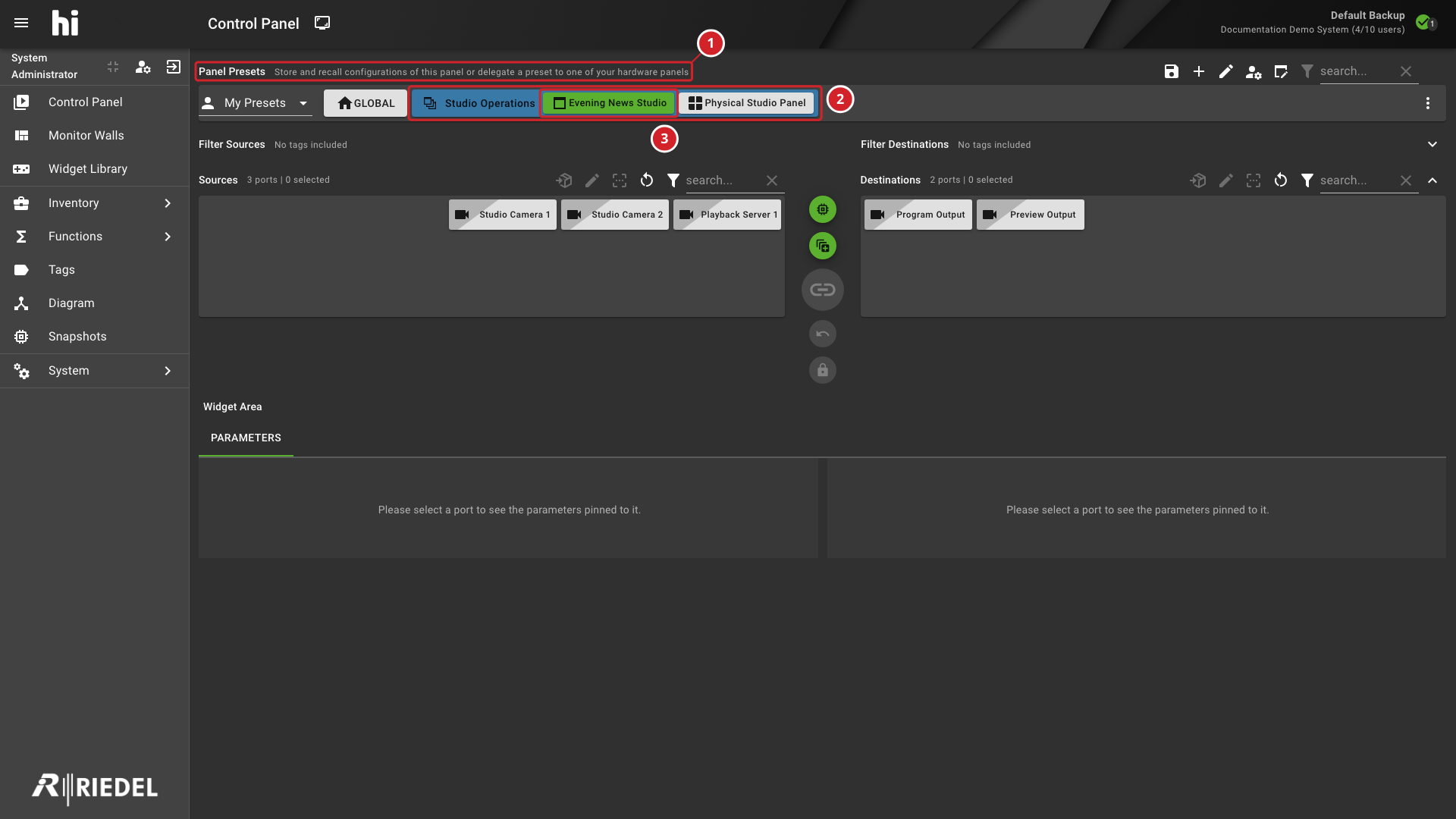 Control Panel Preset Bar With Global Presets and a Collapsible Preset Group