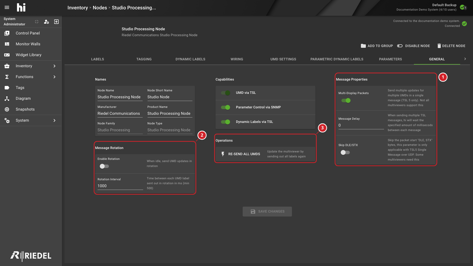 Multiviewer General Tab Showing Message Properties, Message Rotation, and Operations