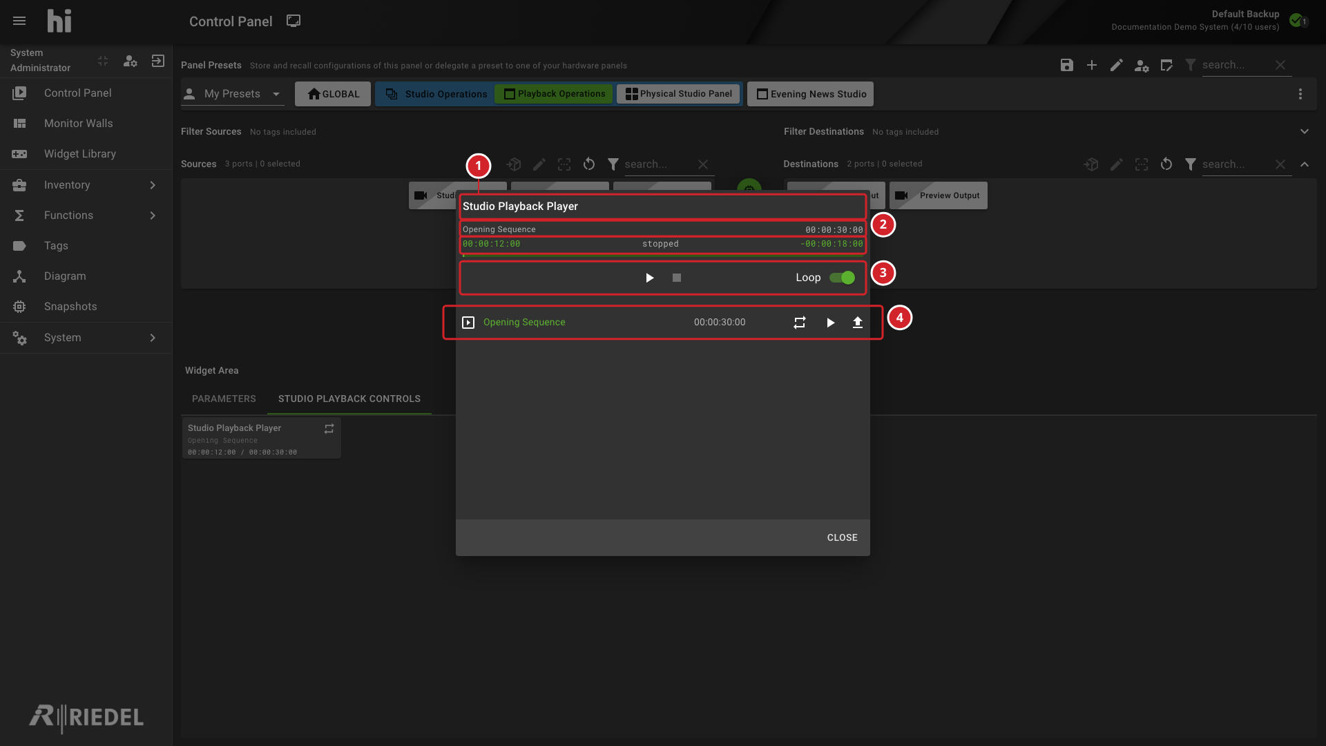 Video Server Widget with a Loaded Clip and Playback Controls