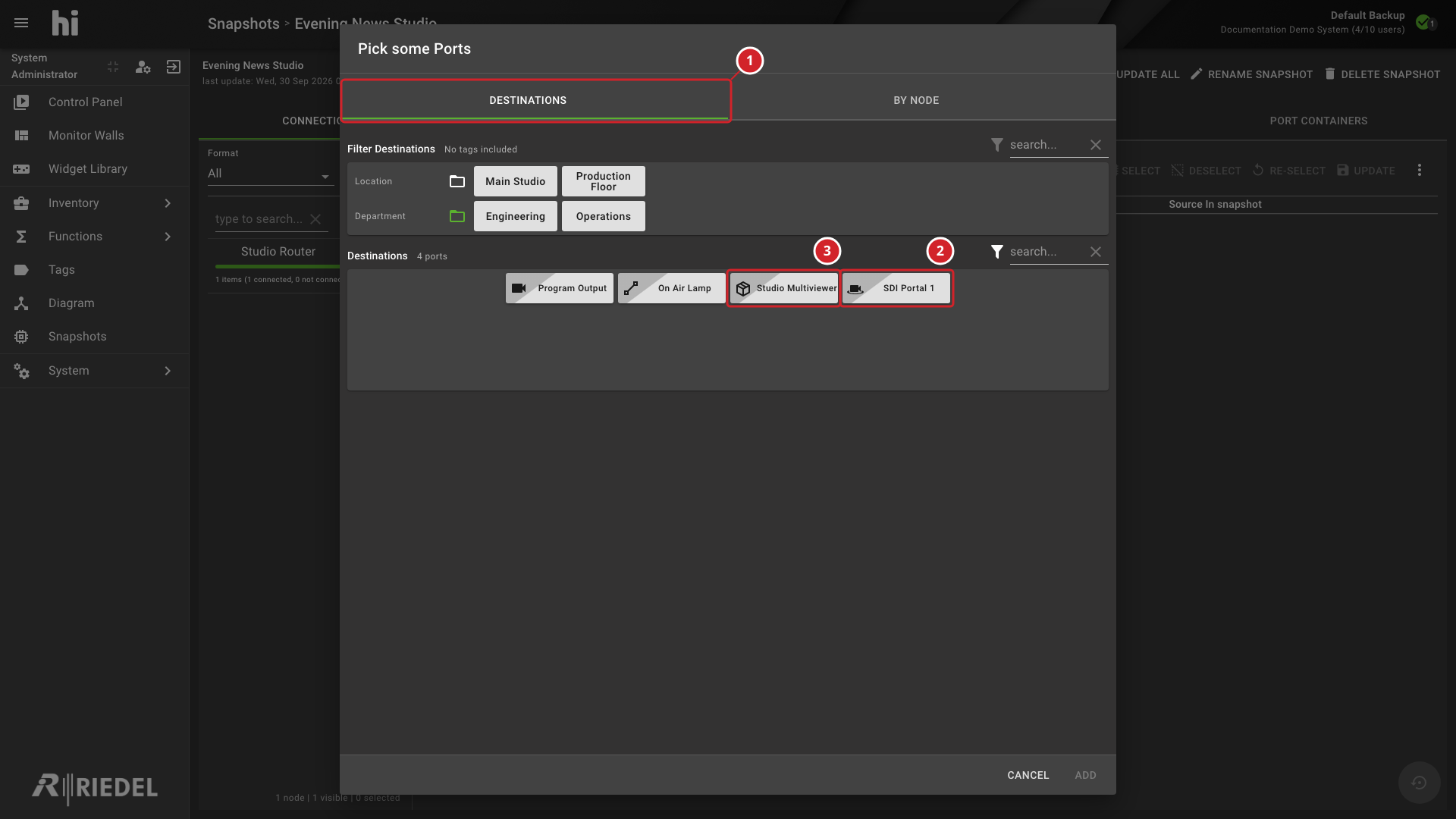Port Picker Showing Portal and Port Container Signal Types Together