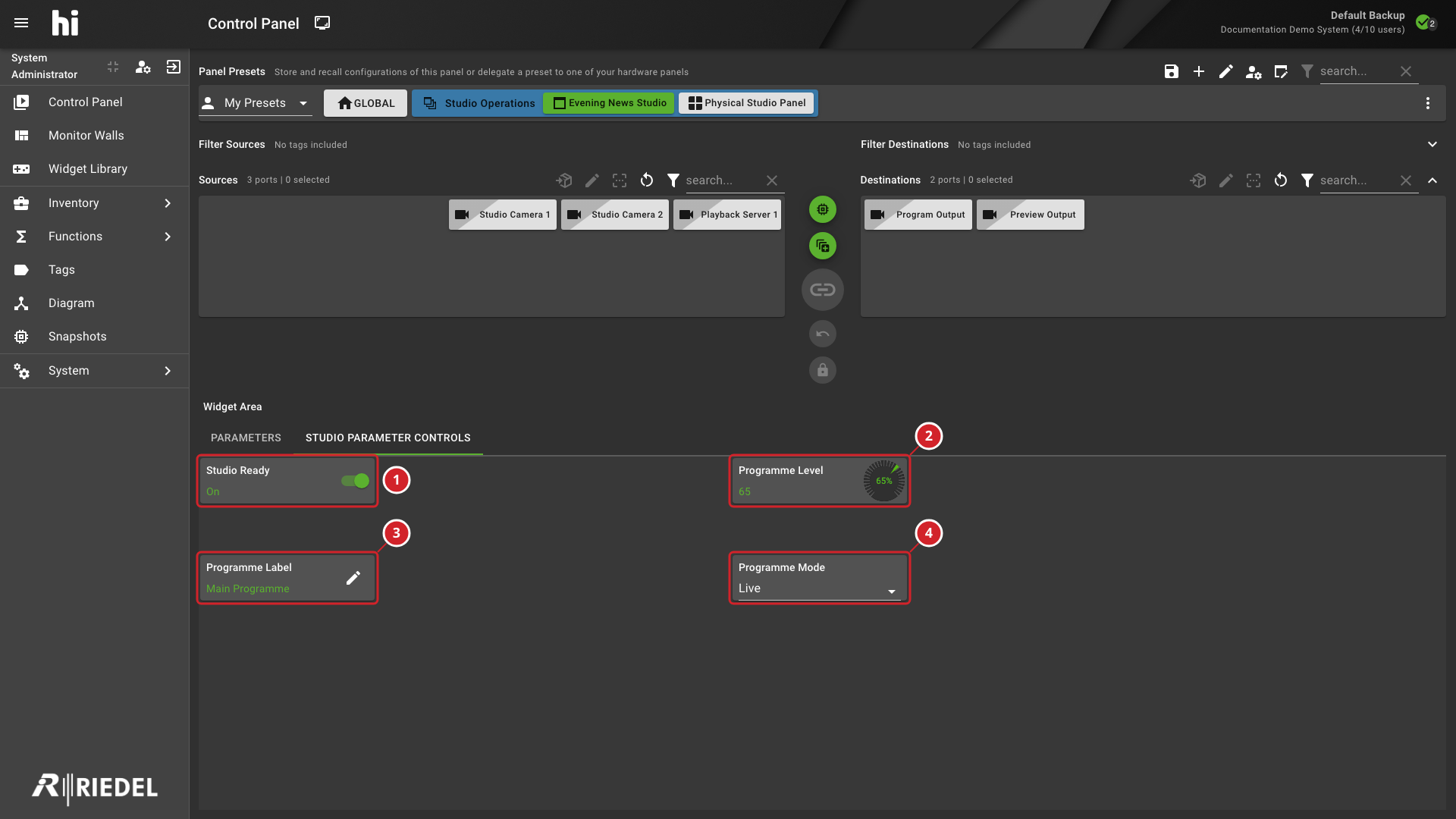 Parameter Widgets with Boolean, Numeric, Text, and Enumeration Controls