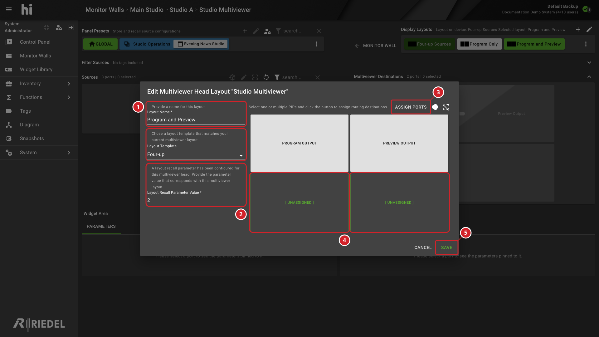 Edit Multiviewer Head Layout Dialog With Assigned Areas