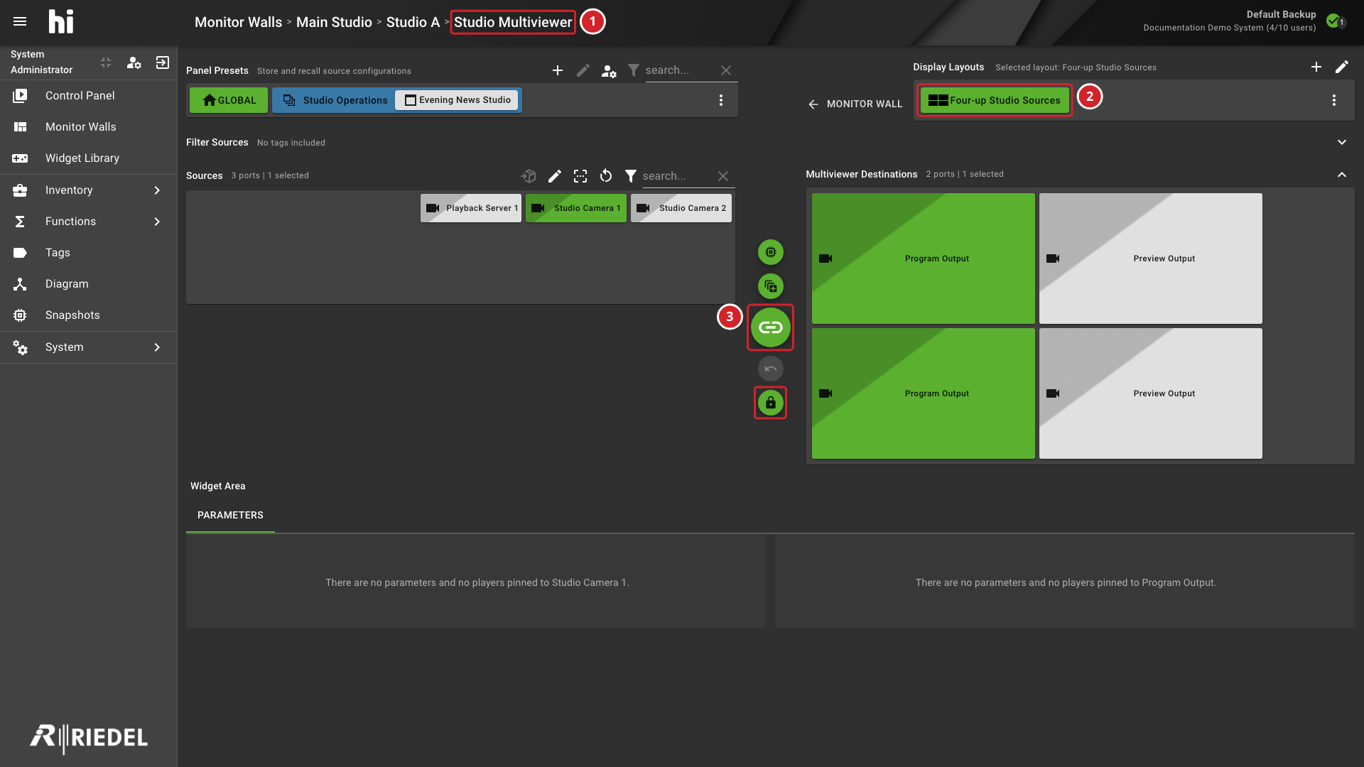 Control Panel Opened from a Multiviewer Head