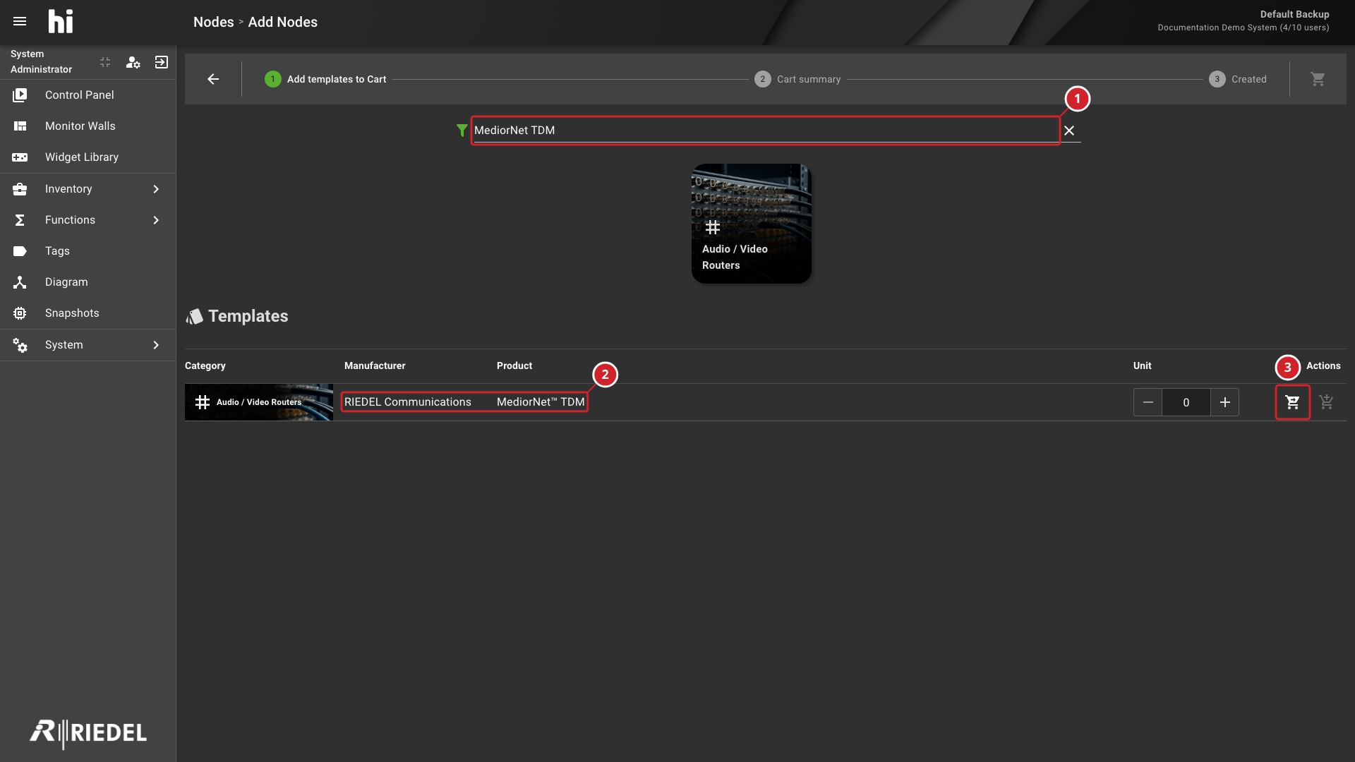 Template Search Results Showing the MediorNet TDM Direct-Create Action