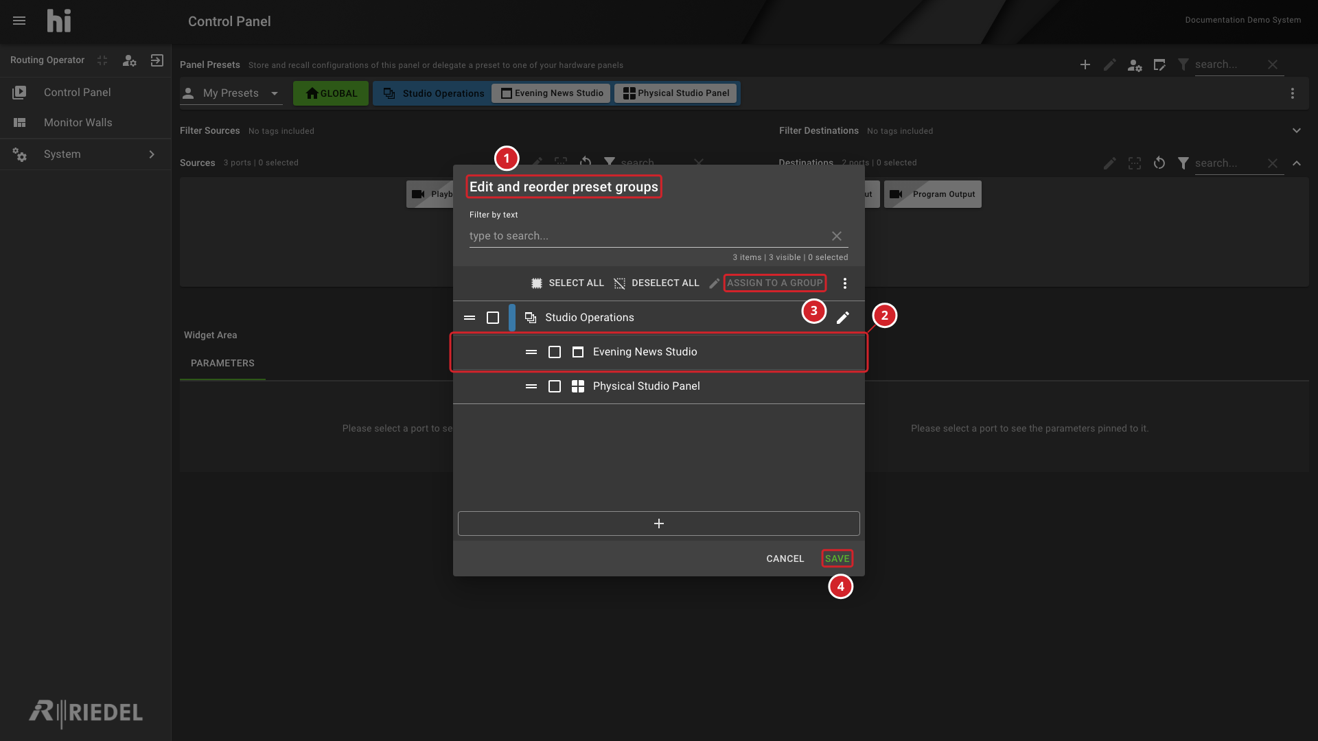 Preset Group Editor Before Selecting a Preset