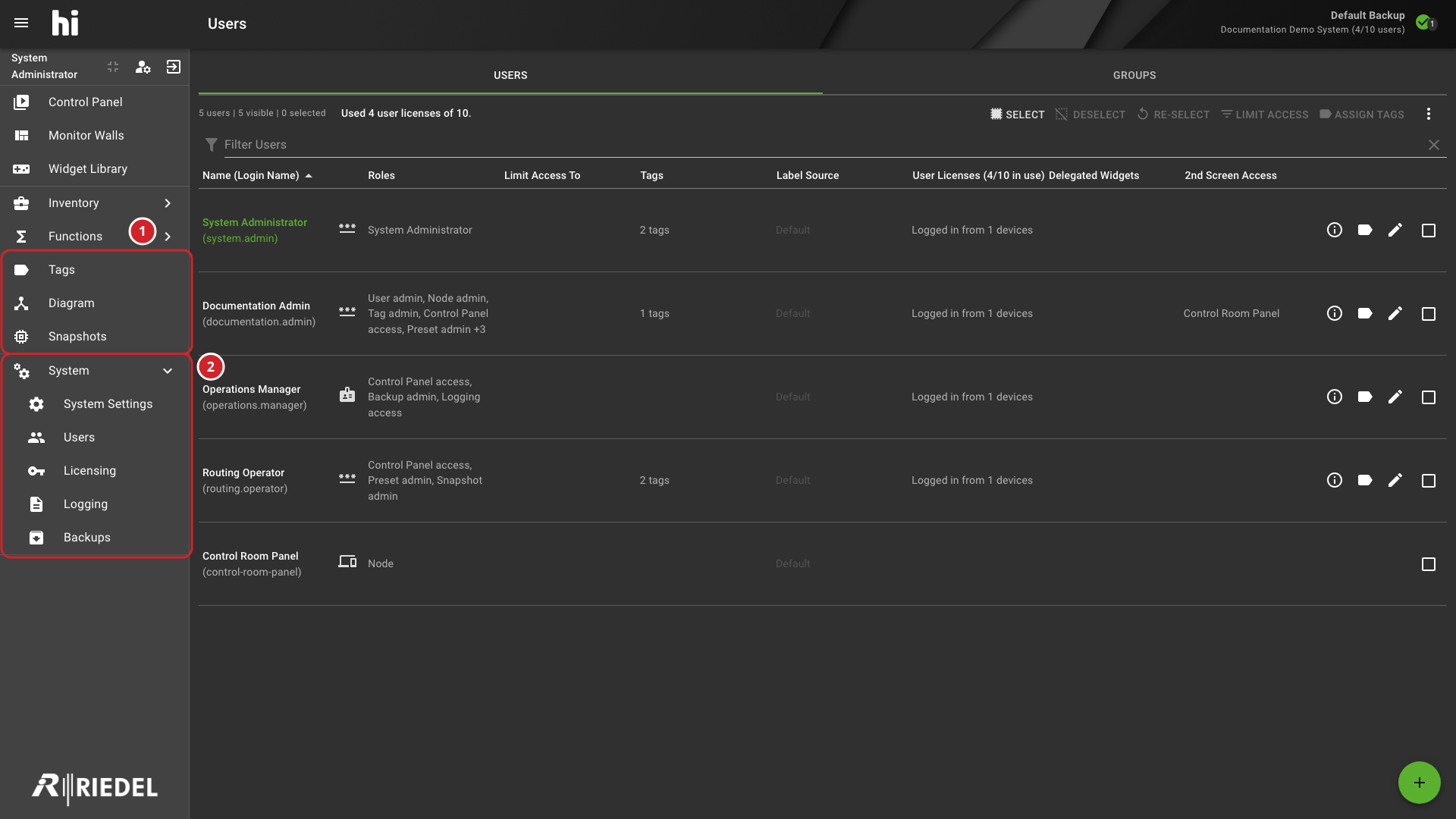 Complete Main Menu with System Expanded and Inventory and Functions Collapsed