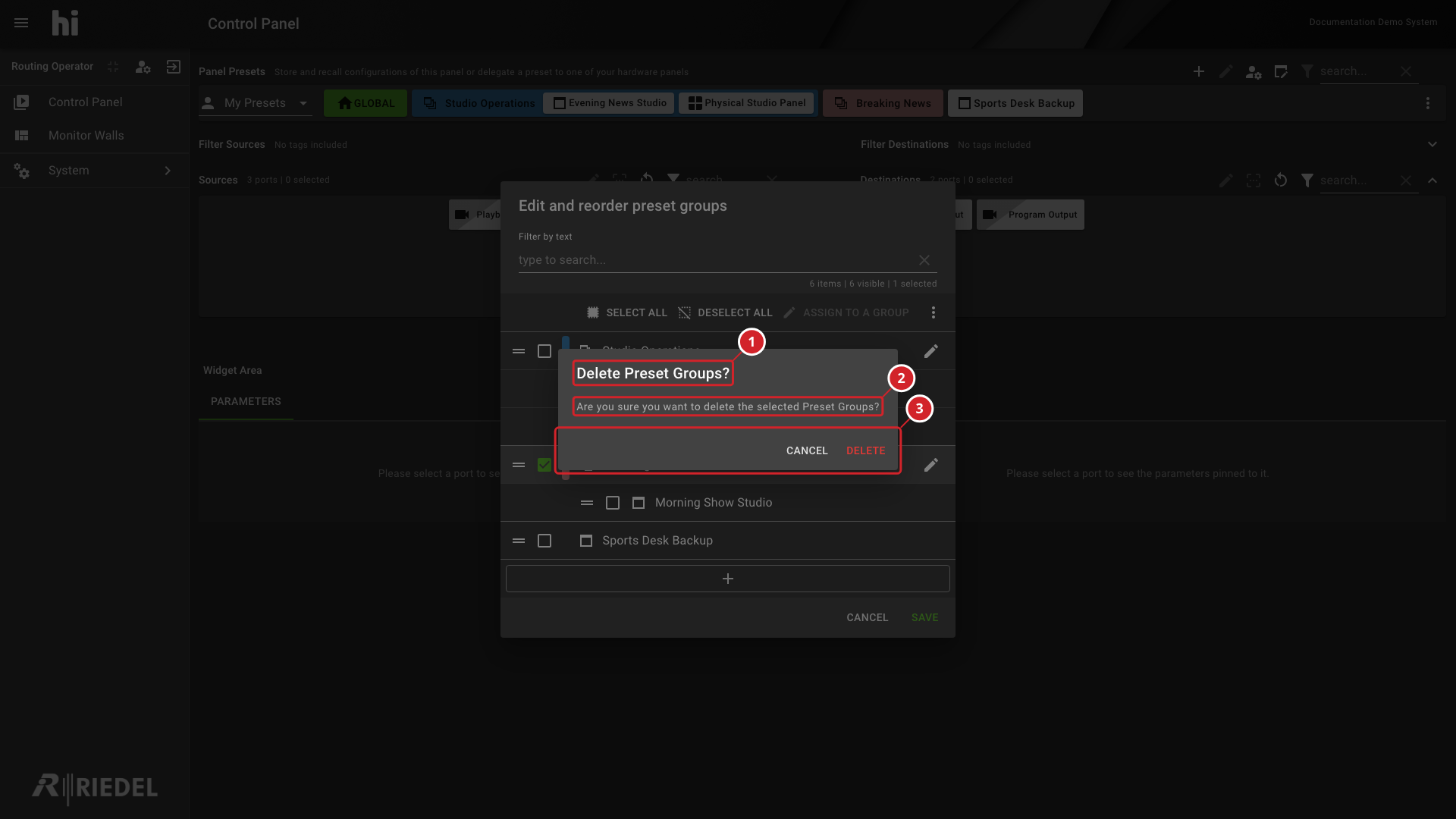 Delete Preset Groups Confirmation Over the Group Editor