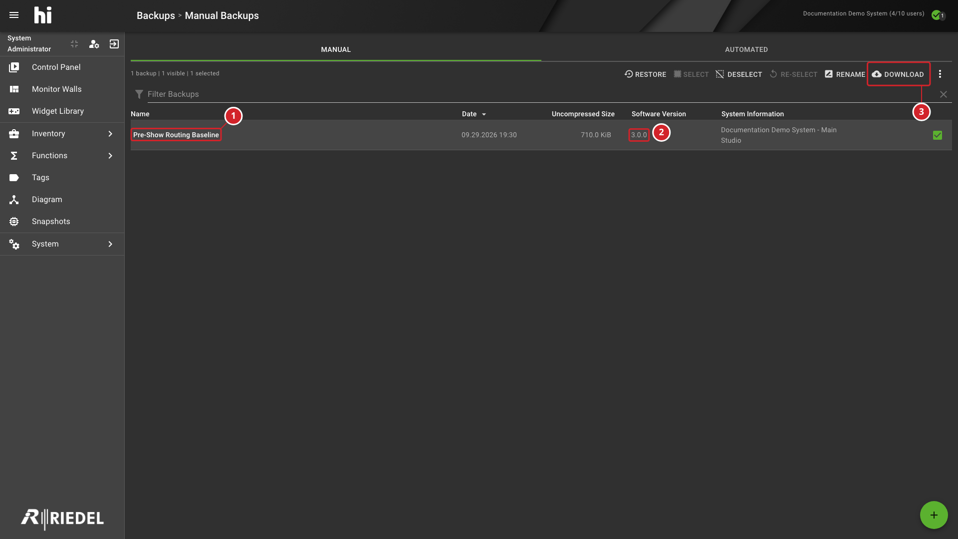 Manual Backup Created and Selected for Download