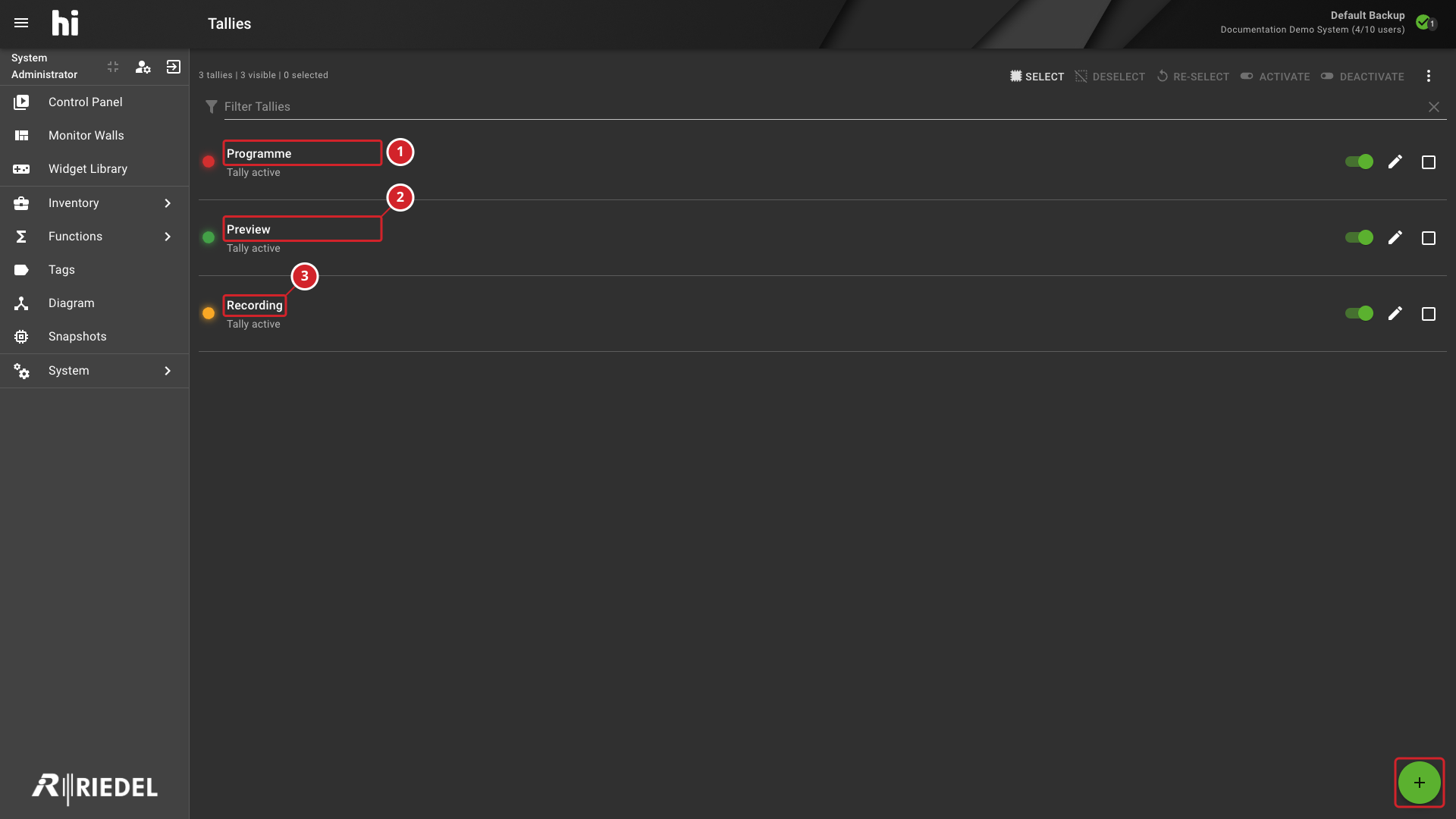 Configured Tally Levels and Their Active-State Controls