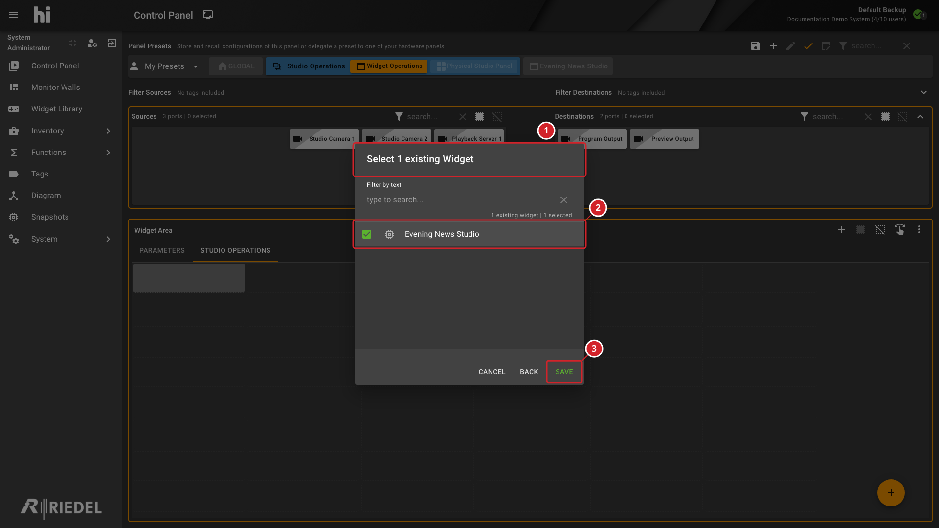 Existing Widget Selection for a Widget Group Position