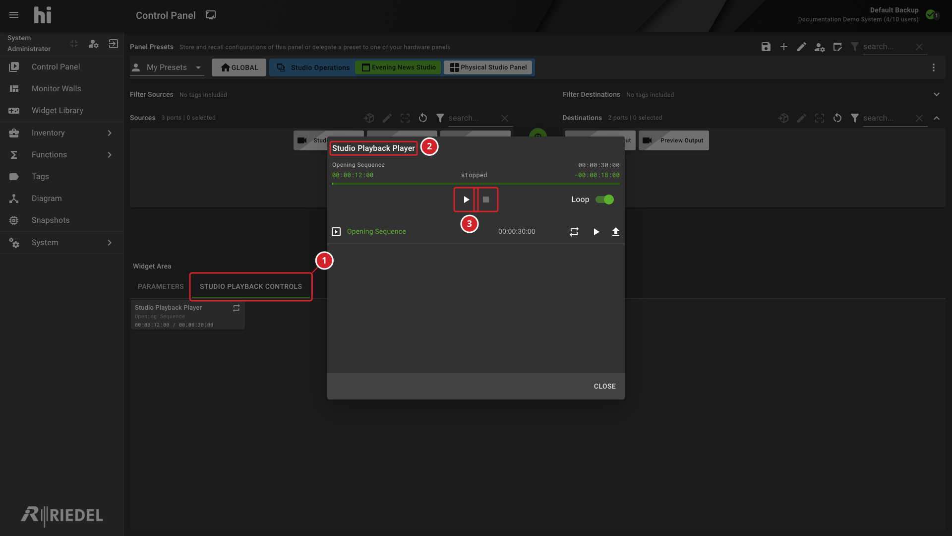 Widget Assignment and Player Controls in the Control Panel