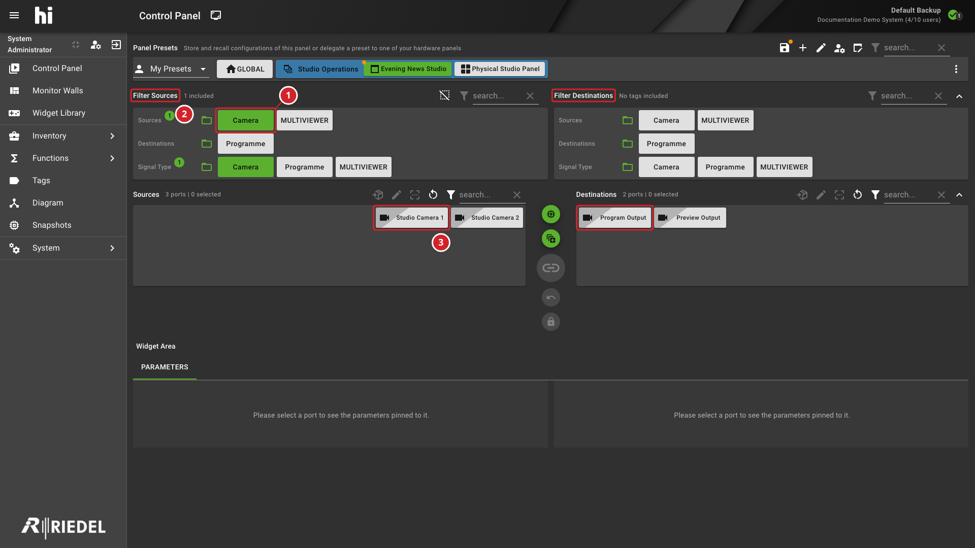 Filtered Control Panel Showing Narrowed Source and Destination Lists