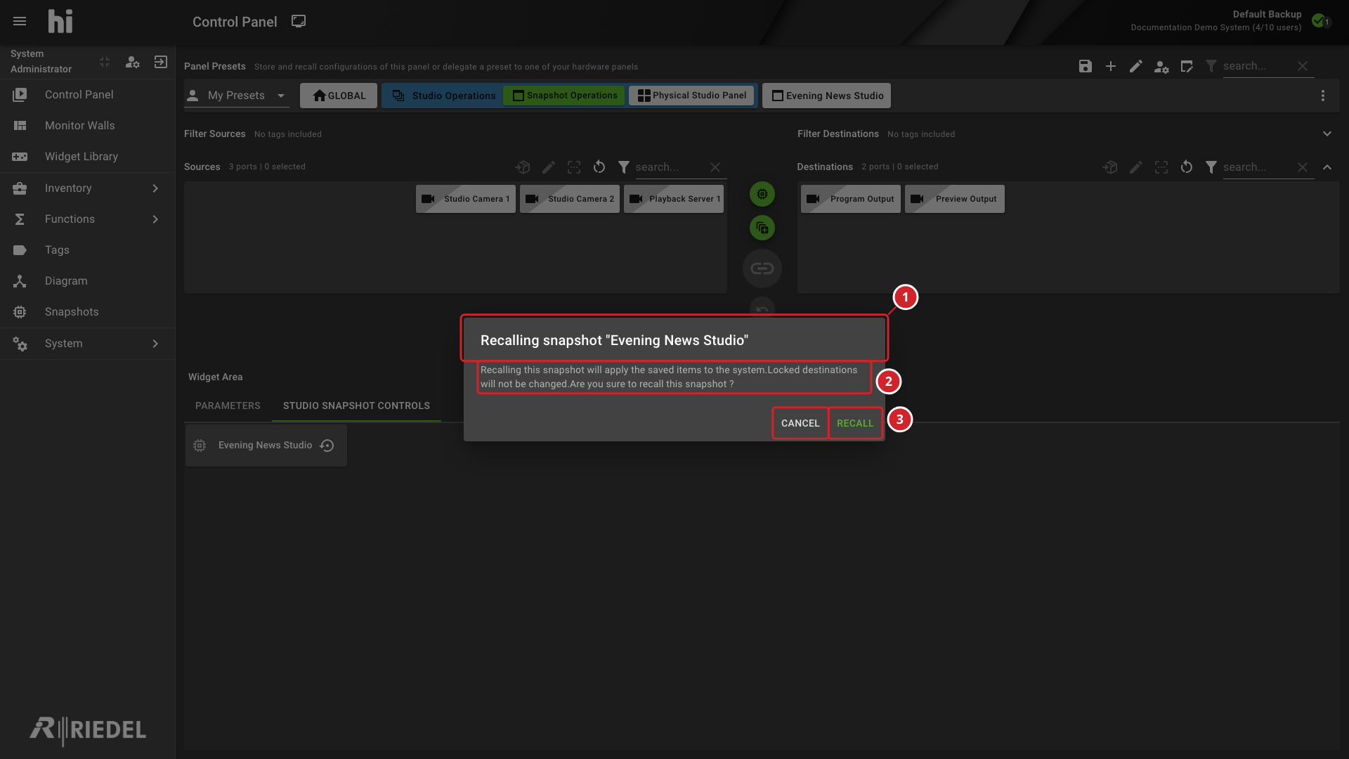 Snapshot Widget Recall Confirmation