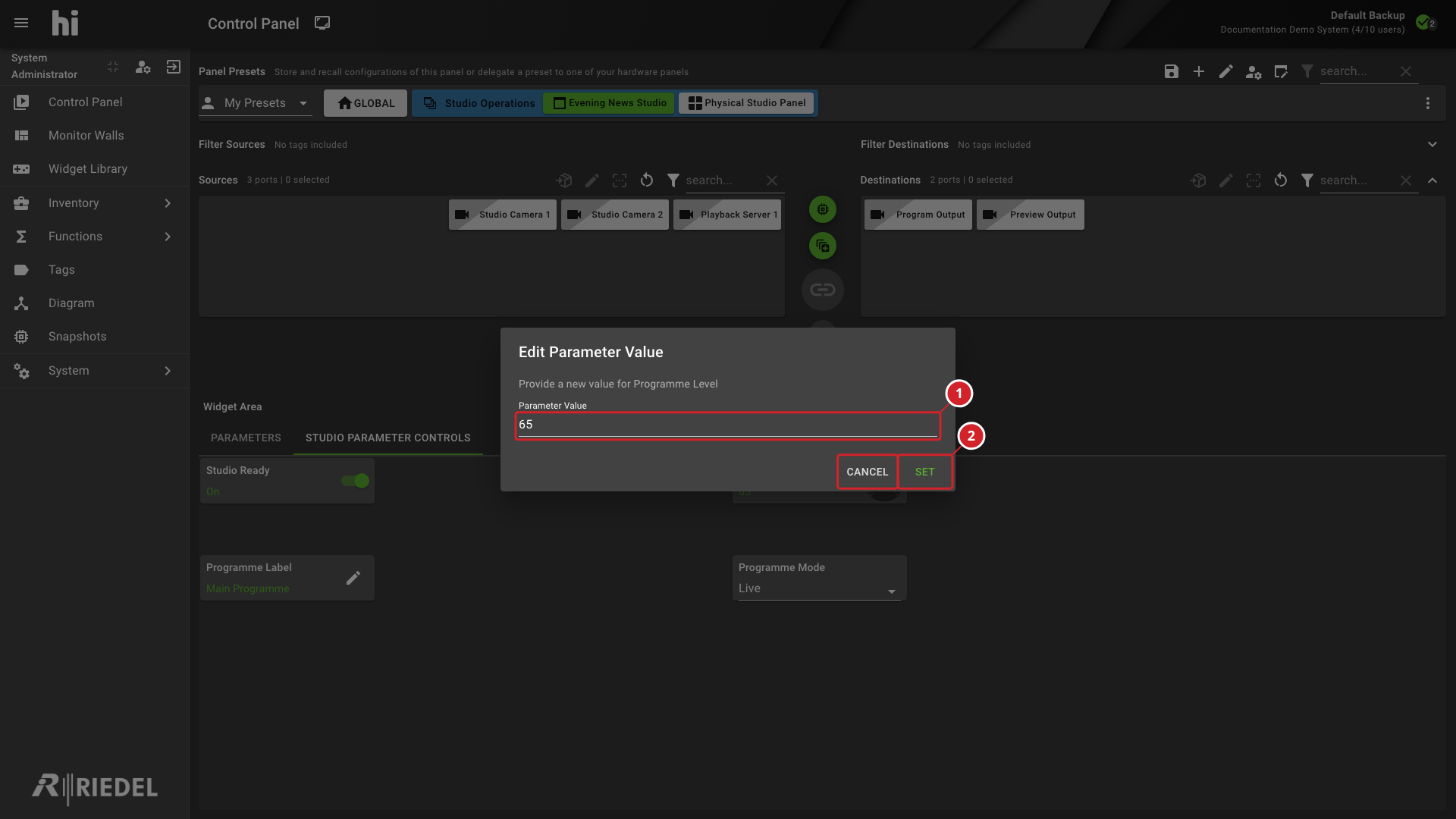 Edit Parameter Value Dialog for a Numeric Parameter