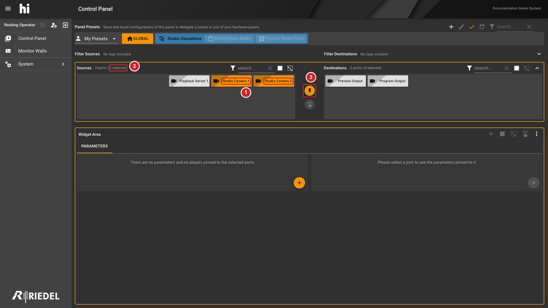Source Selection and Toggle Pinned Buttons