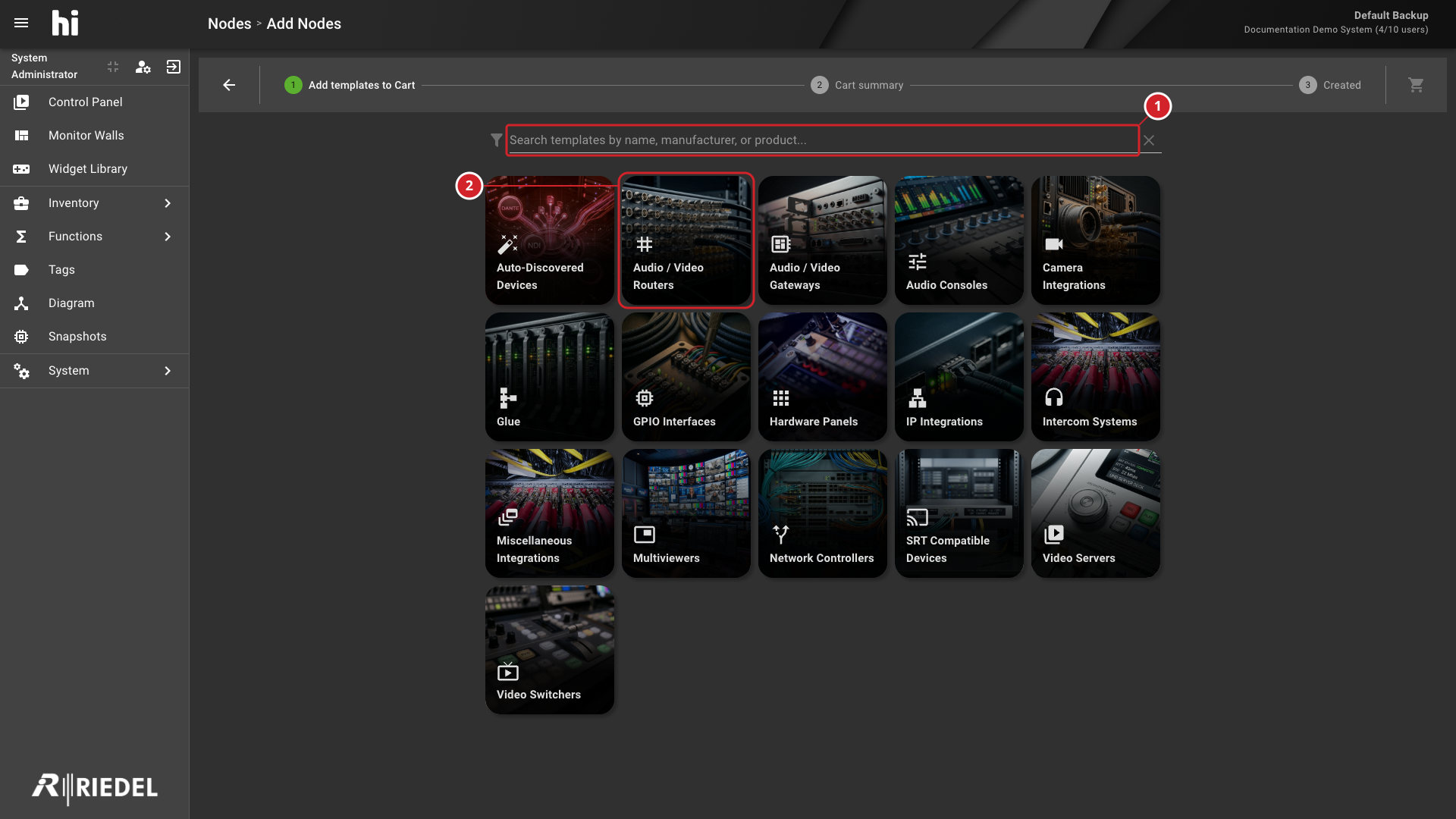 Add Nodes Workflow Showing Search and Device Categories