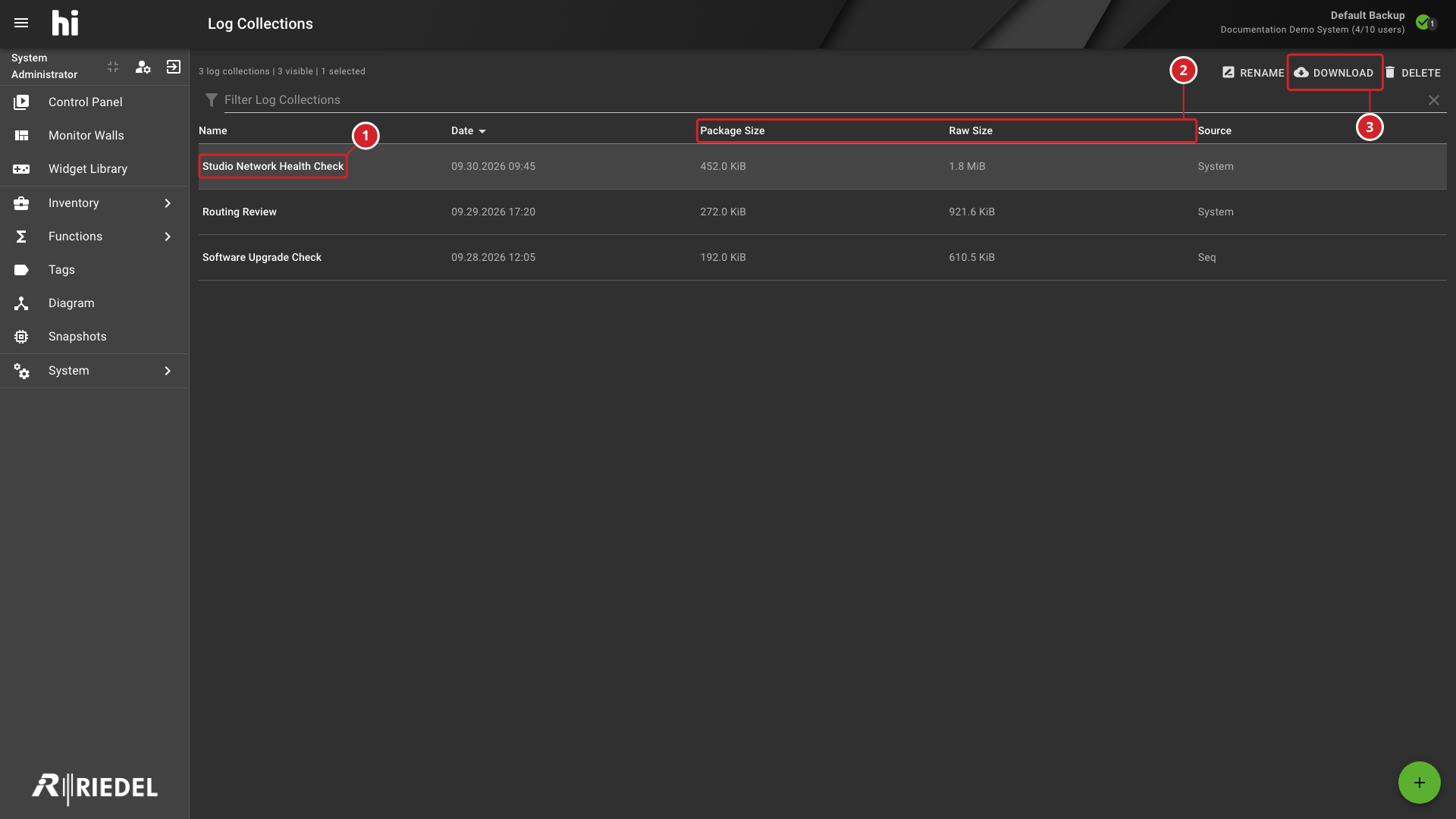 Completed Log Collection Selected for Download