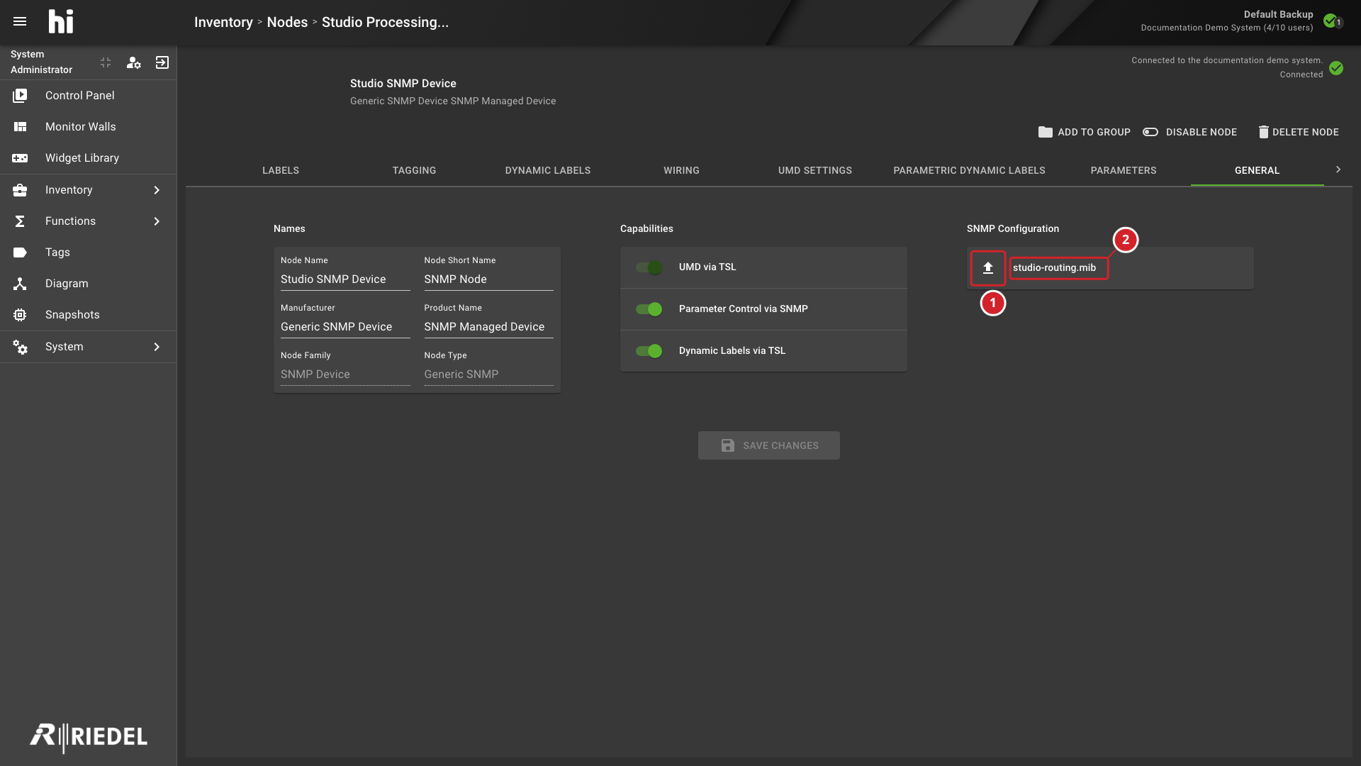 Generic SNMP Node General settings with an imported MIB file