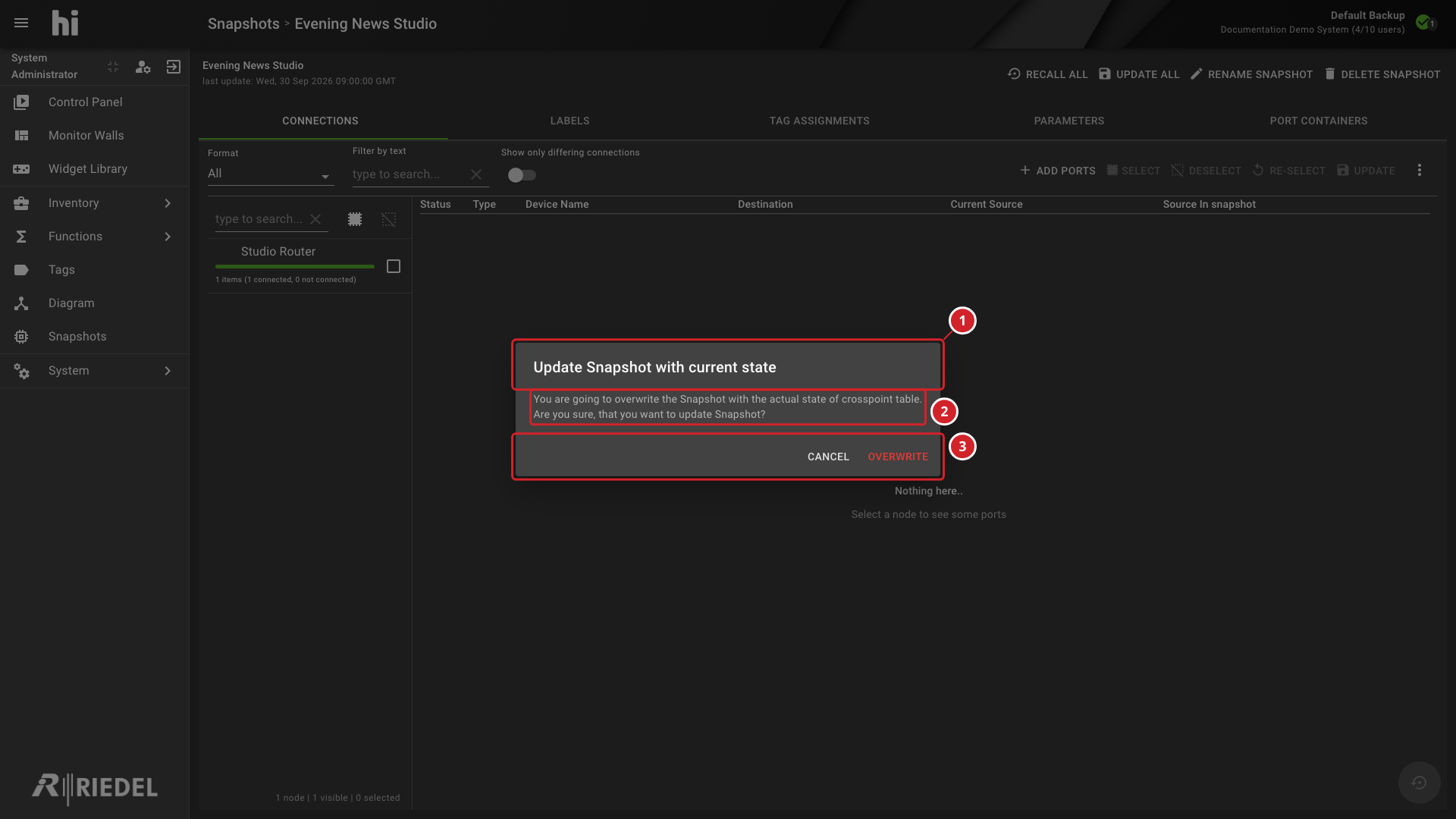 Full Snapshot Update Confirmation With the Overwrite Warning