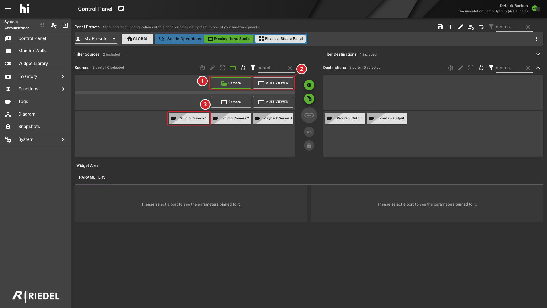Source Ports Organized in Expandable Tag Folders