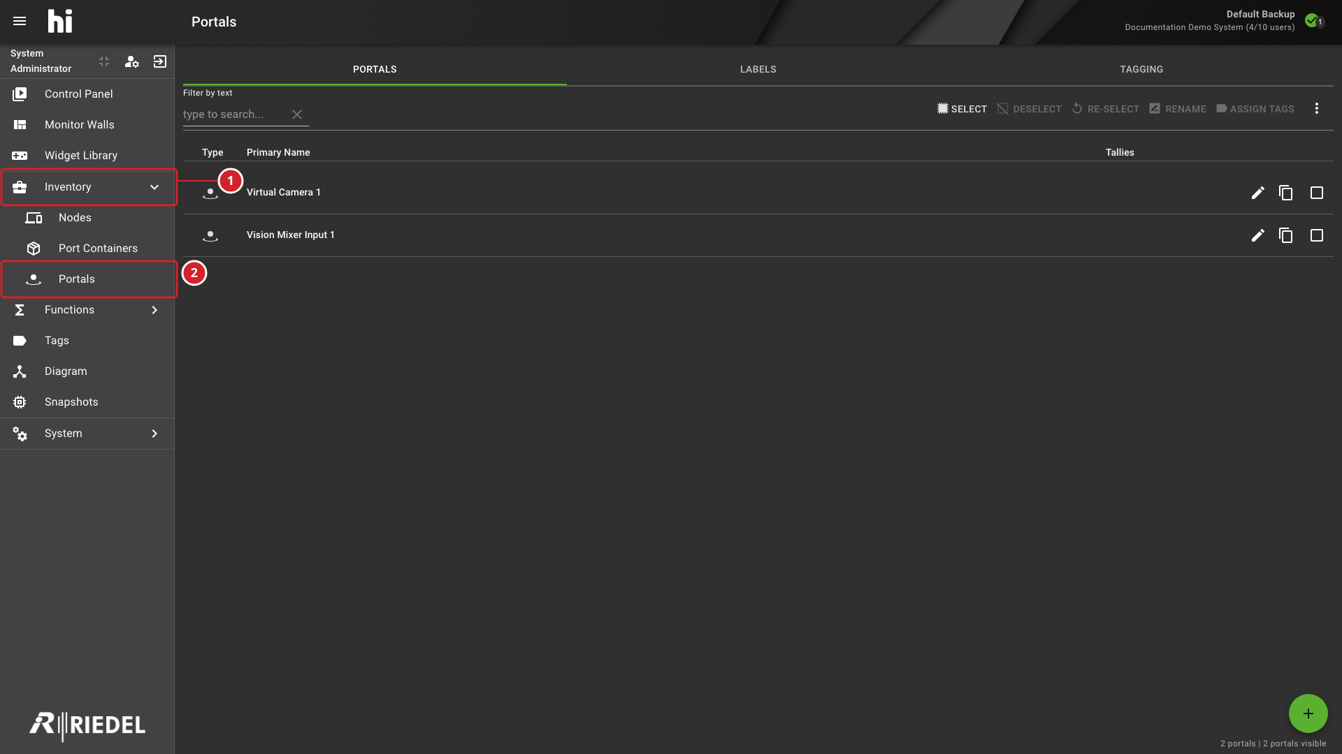 Expanded Inventory Menu with the Portals Destination Annotated
