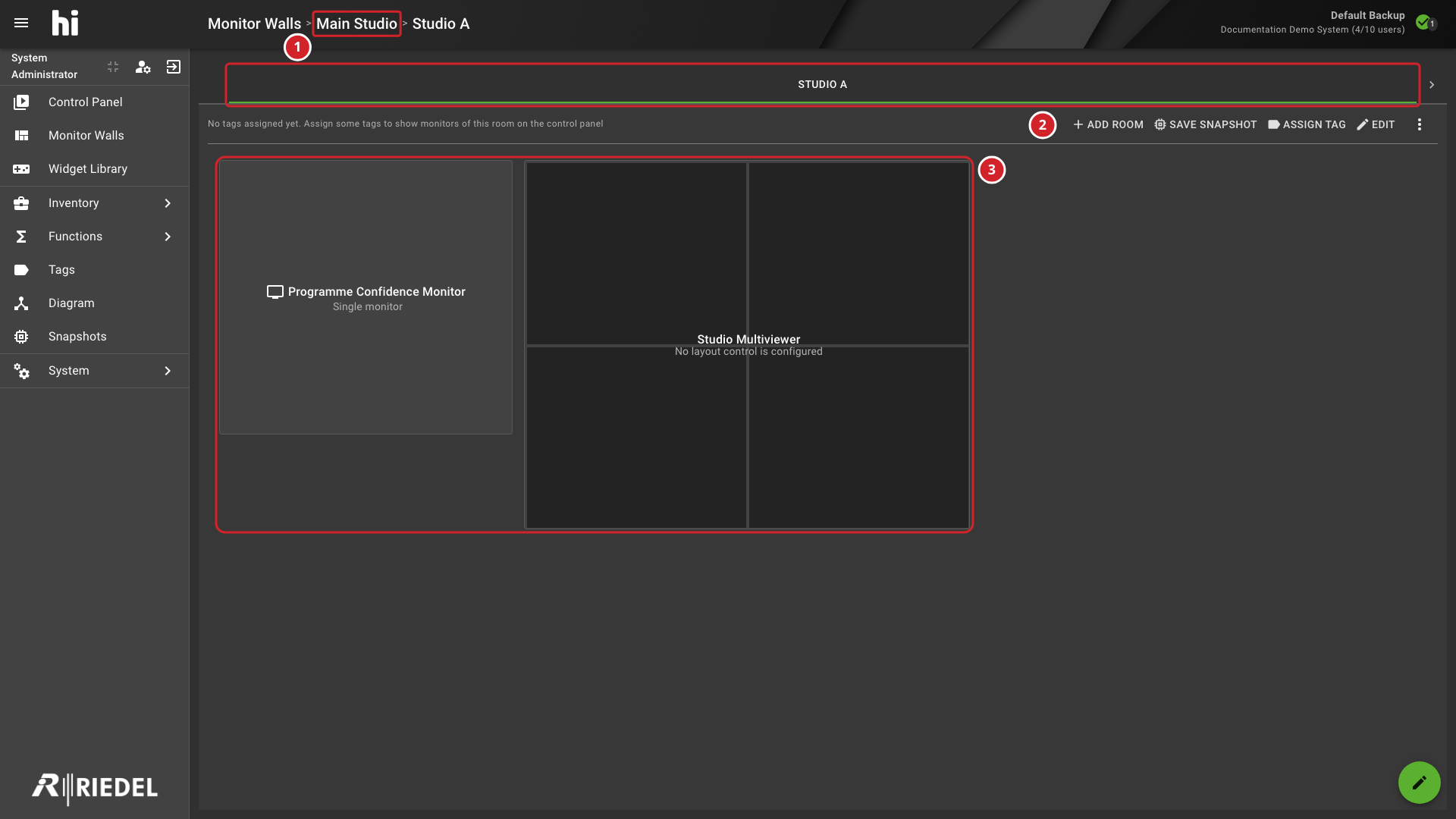 Selected Monitor Wall Room with Its Tabs and Toolbar