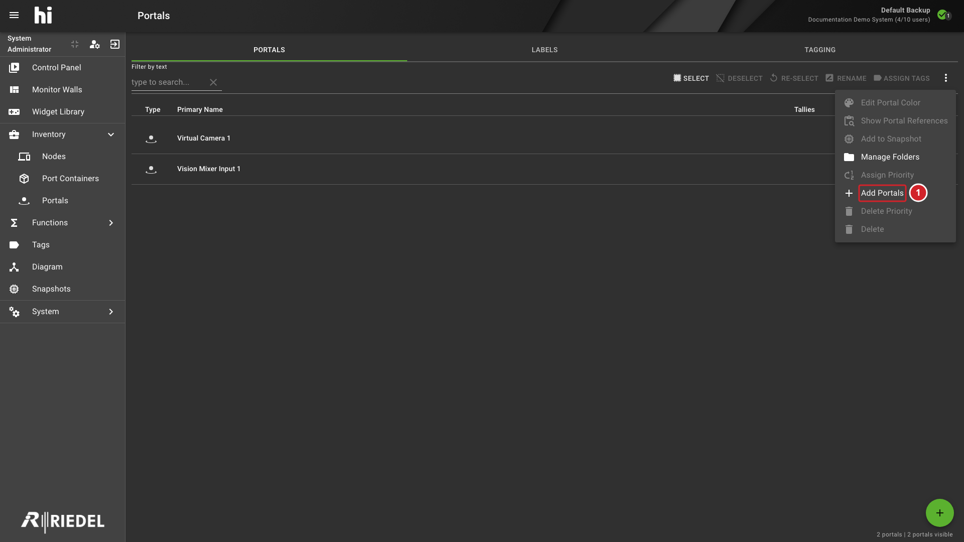 Portals Three-Dot Menu with Add Portals Highlighted