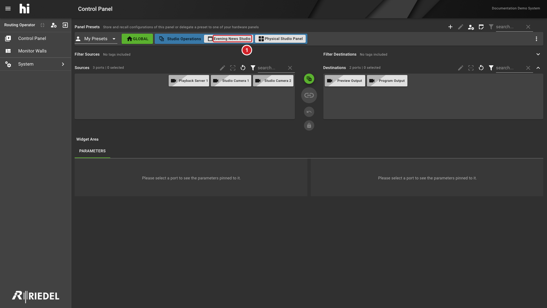 Control Panel Before Pinning Ports
