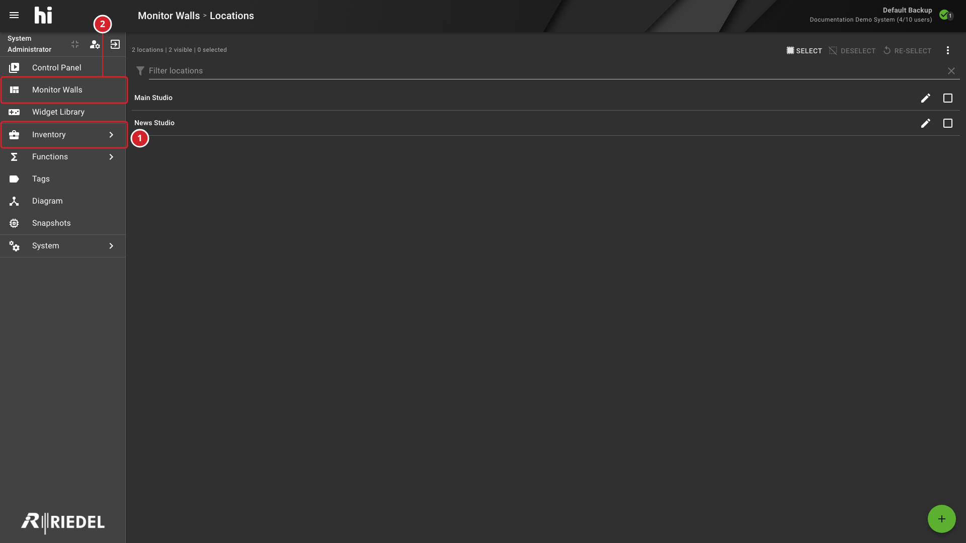 Monitor Walls Navigation Entry Highlighted in the Main Menu