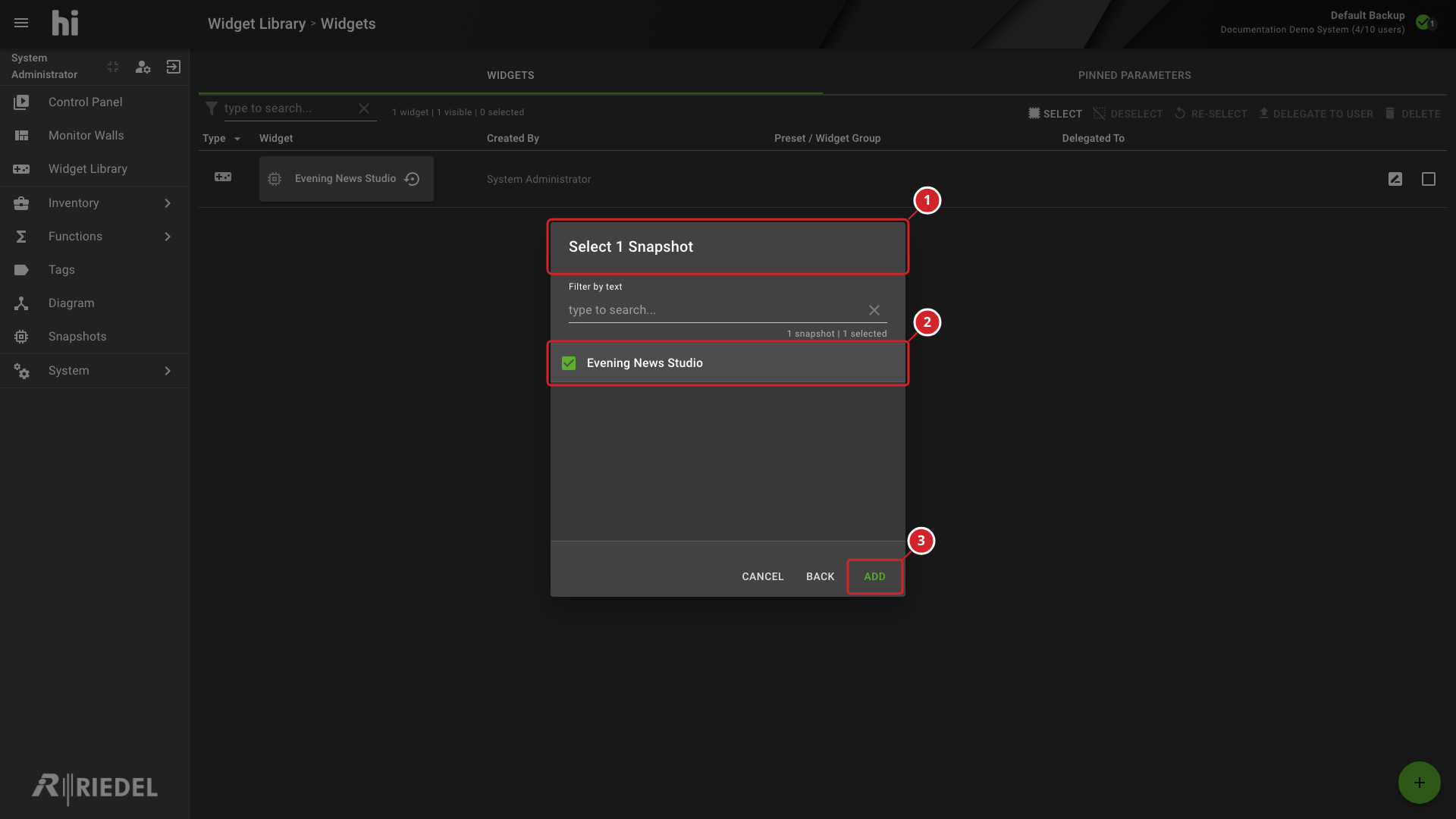 Snapshot Selection for a New Snapshot Widget