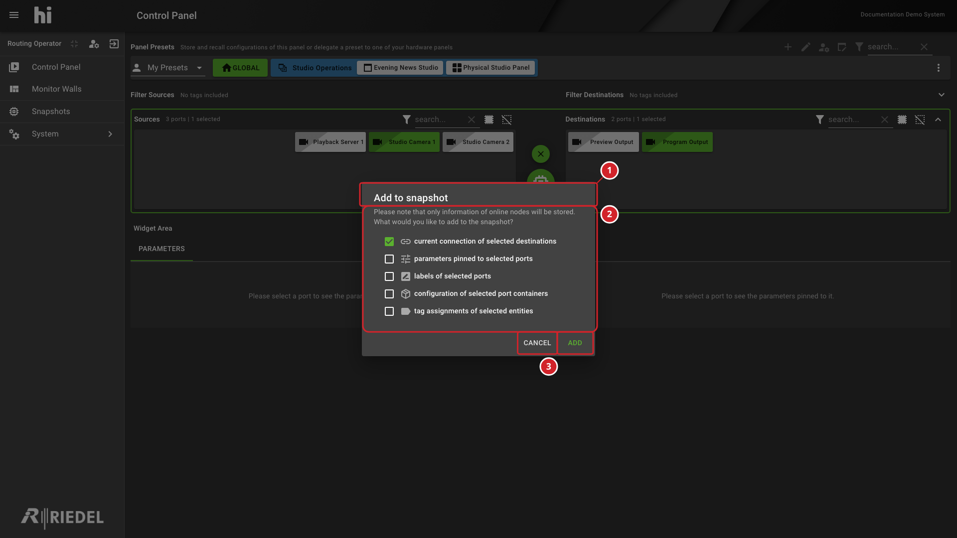 Snapshot Component Selection and Add Controls