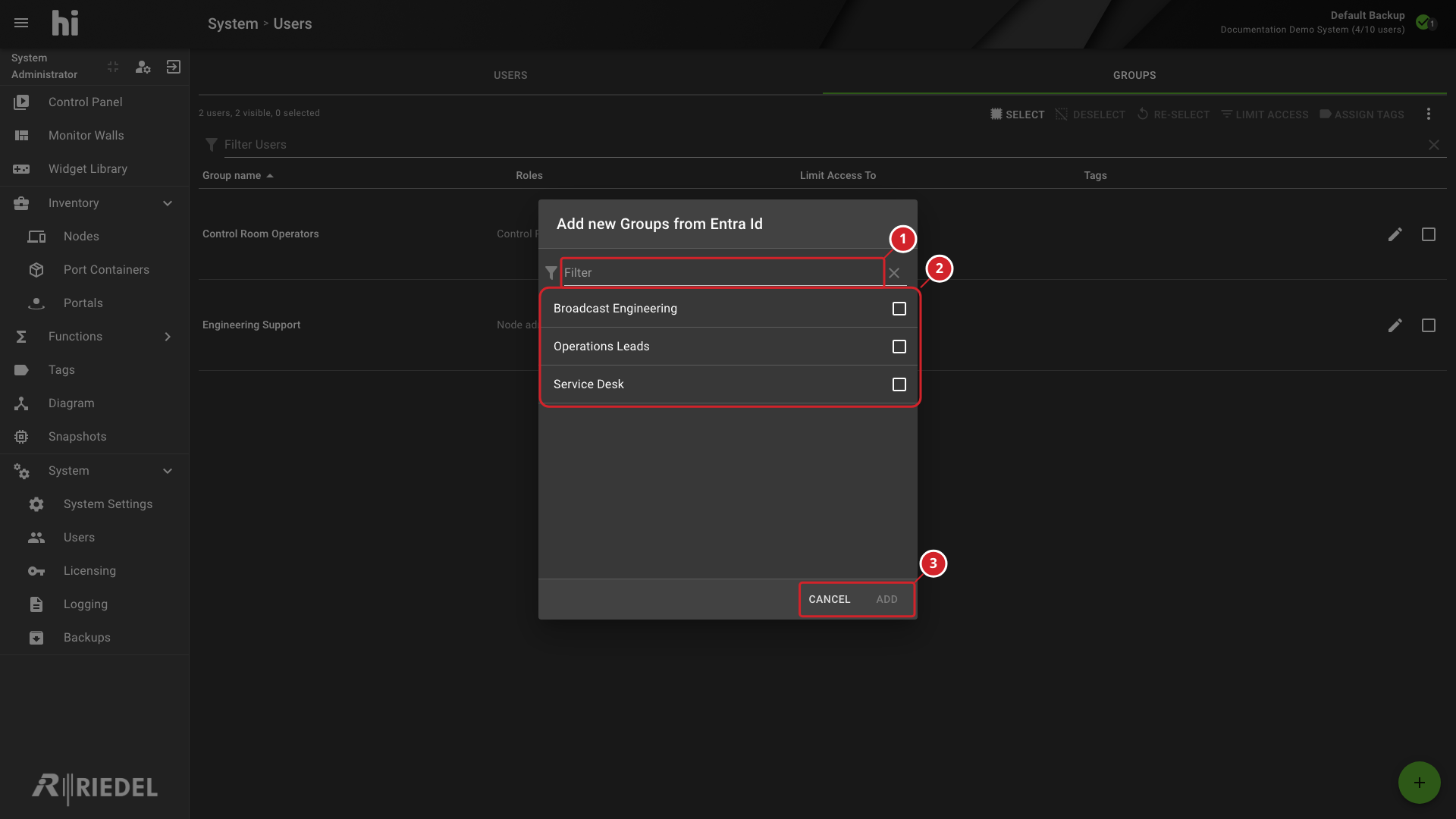 Add Groups Dialog Showing Available Entra ID Groups