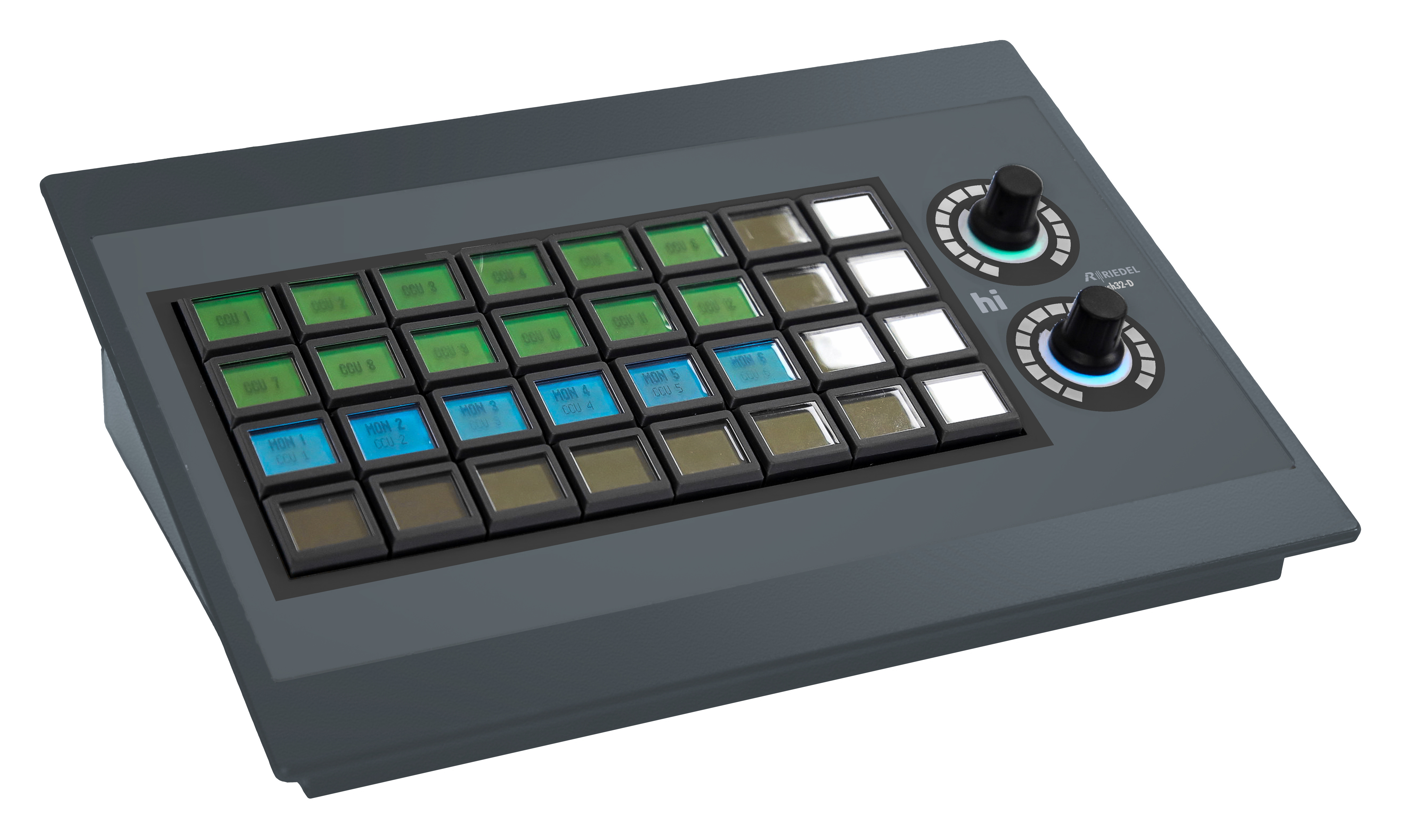 Angled Front View of the hiPush32-D Mark 3 Hardware Panel