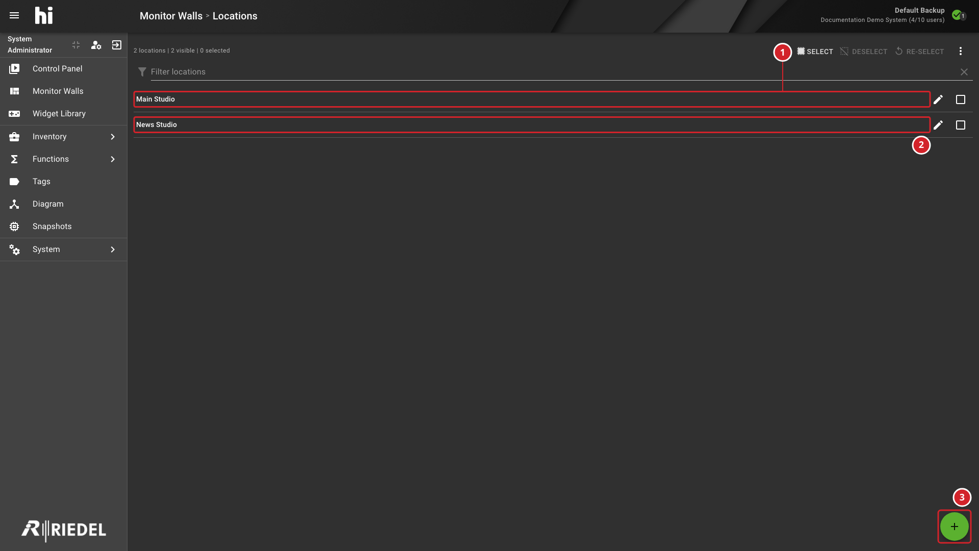 Monitor Walls Location List with Several Example Locations