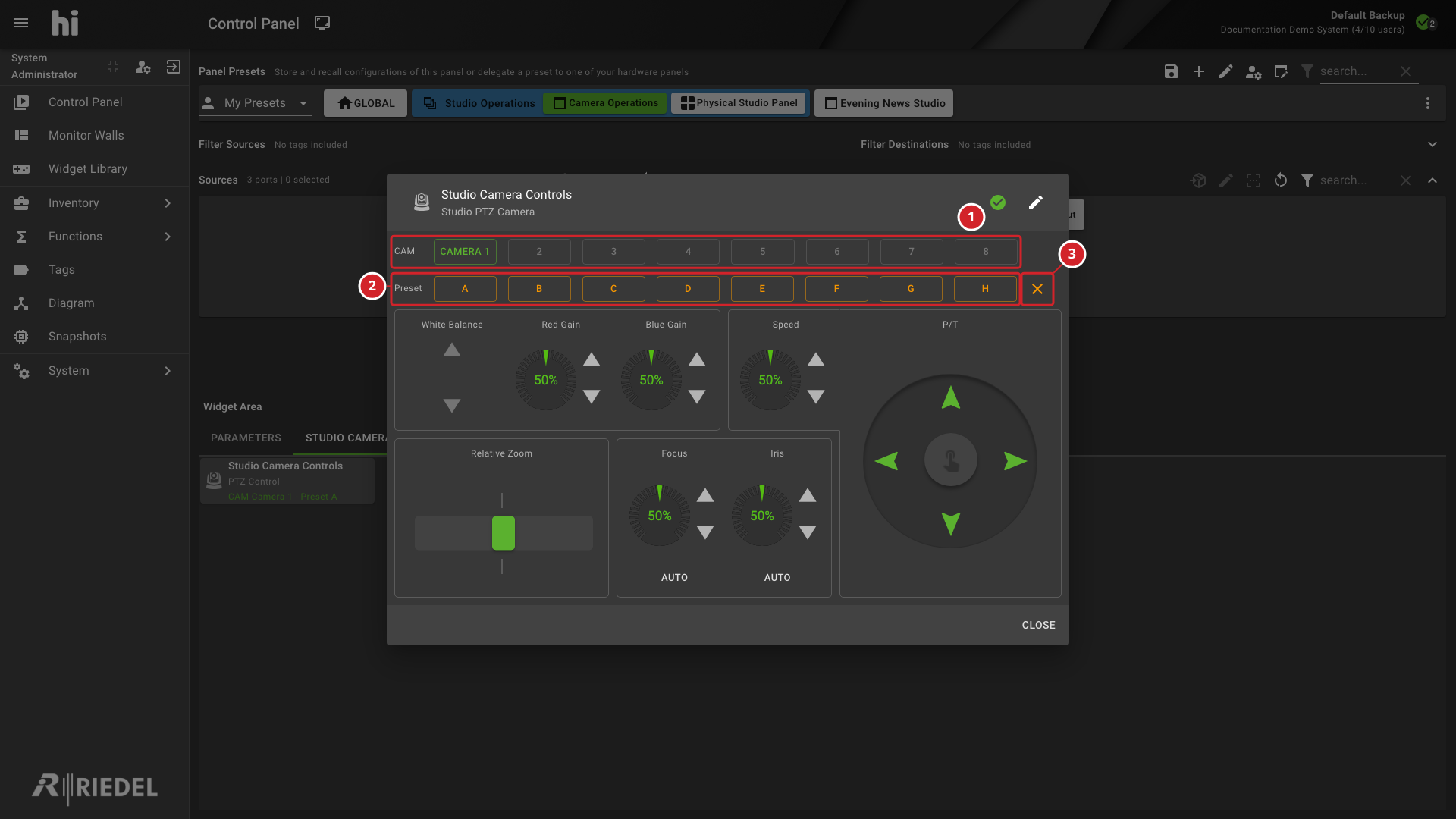PTZ Camera Widget in Camera Preset Save Mode