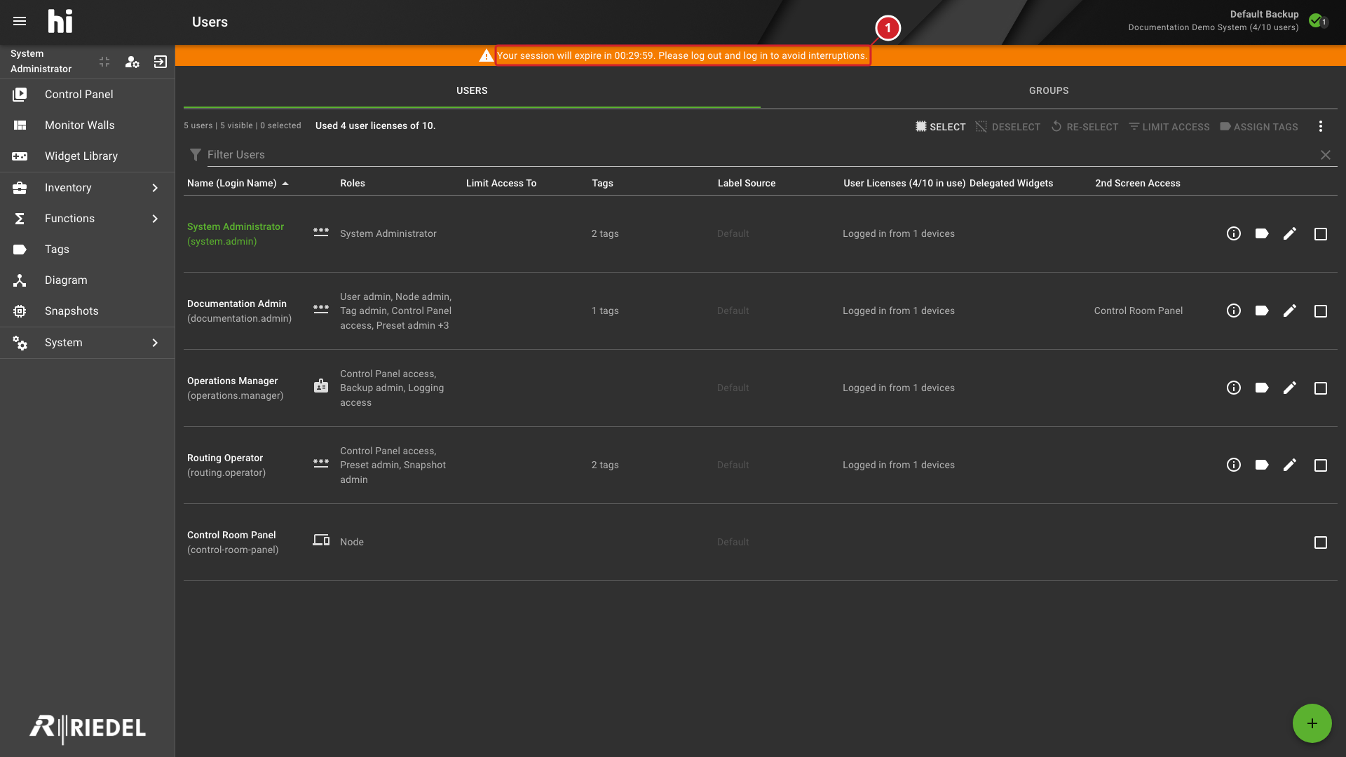 Session Expiration Warning Banner Showing the Countdown Timer