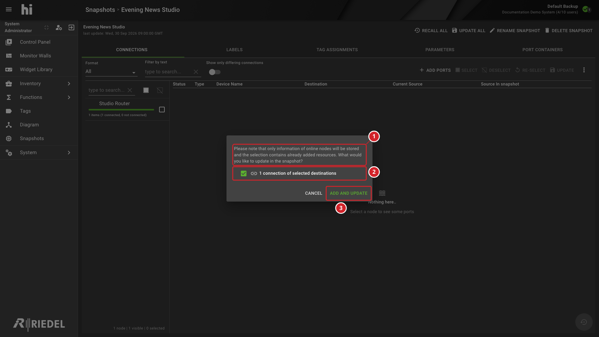Add Ports Confirmation Updating Saved Connections