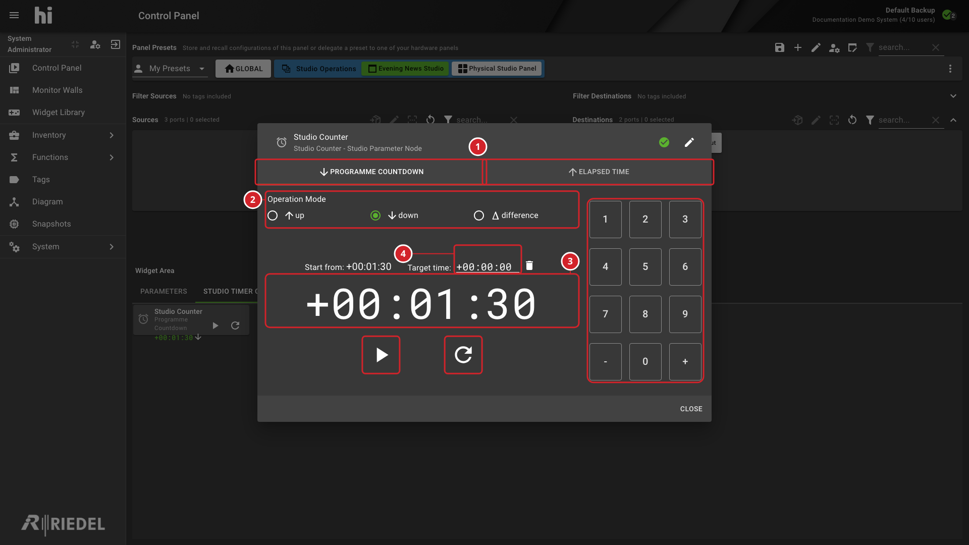 Counter Widget with Timer Presets, Operation Mode, and Time Controls