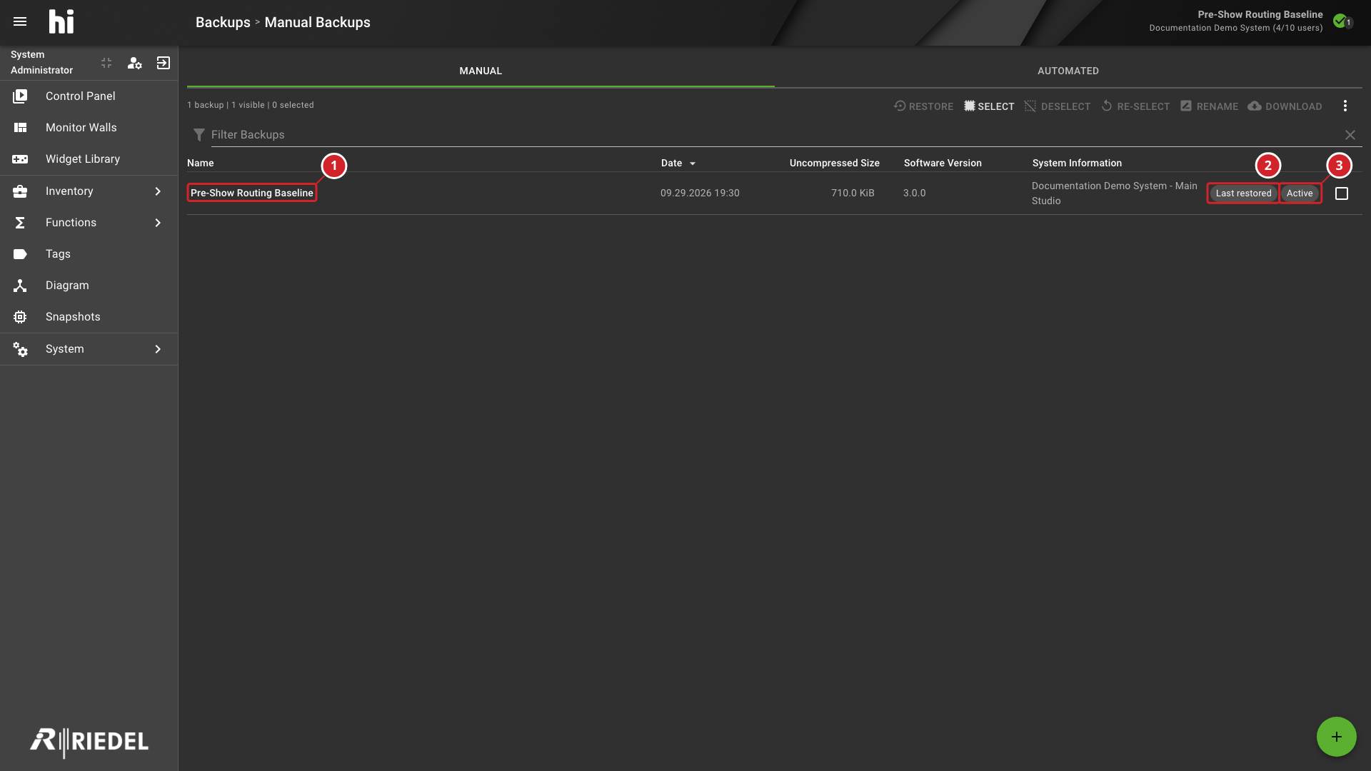Restored Backup Showing Active and Last Restored Status