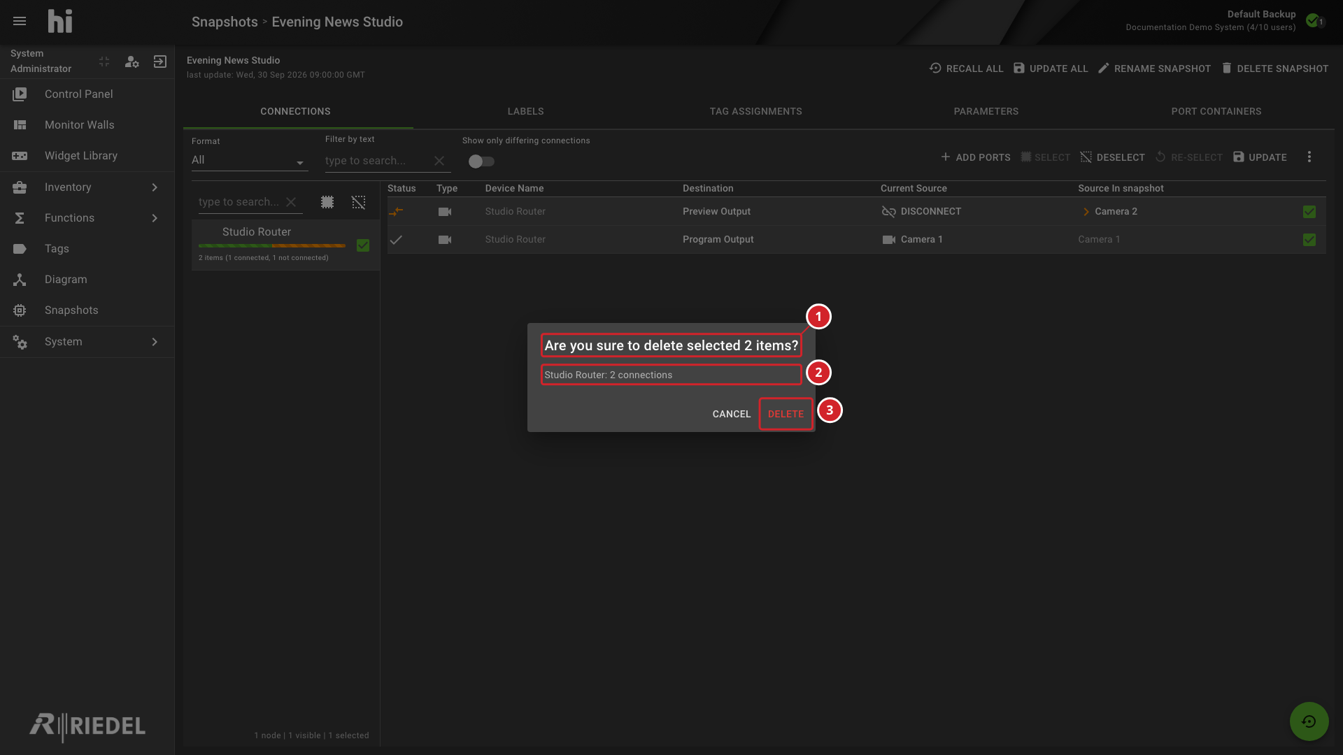 Delete Selected Snapshot Items Confirmation