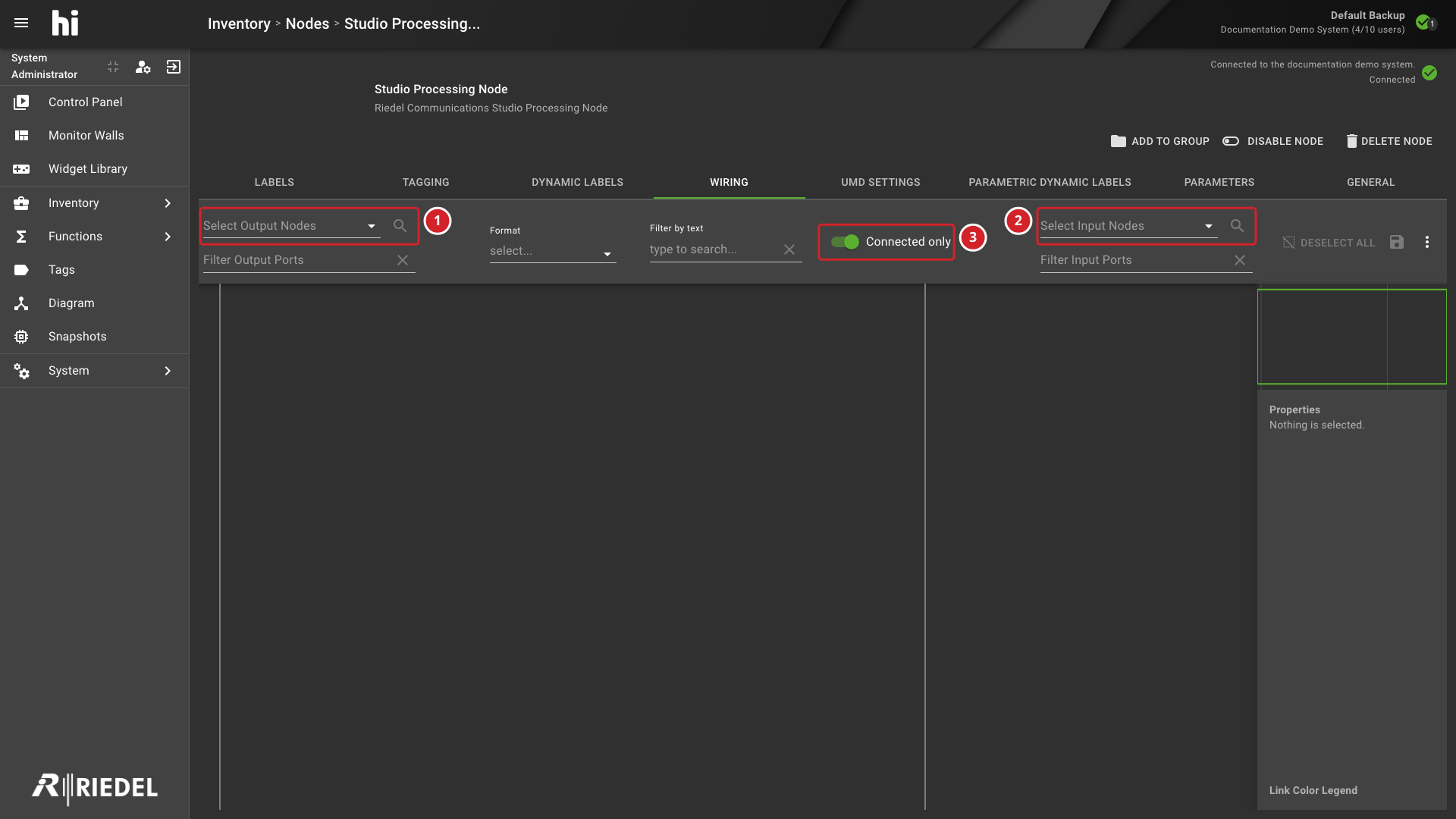 Wiring Tab Showing Its Filters, Diagram Canvas, Minimap, and Properties Sidebar